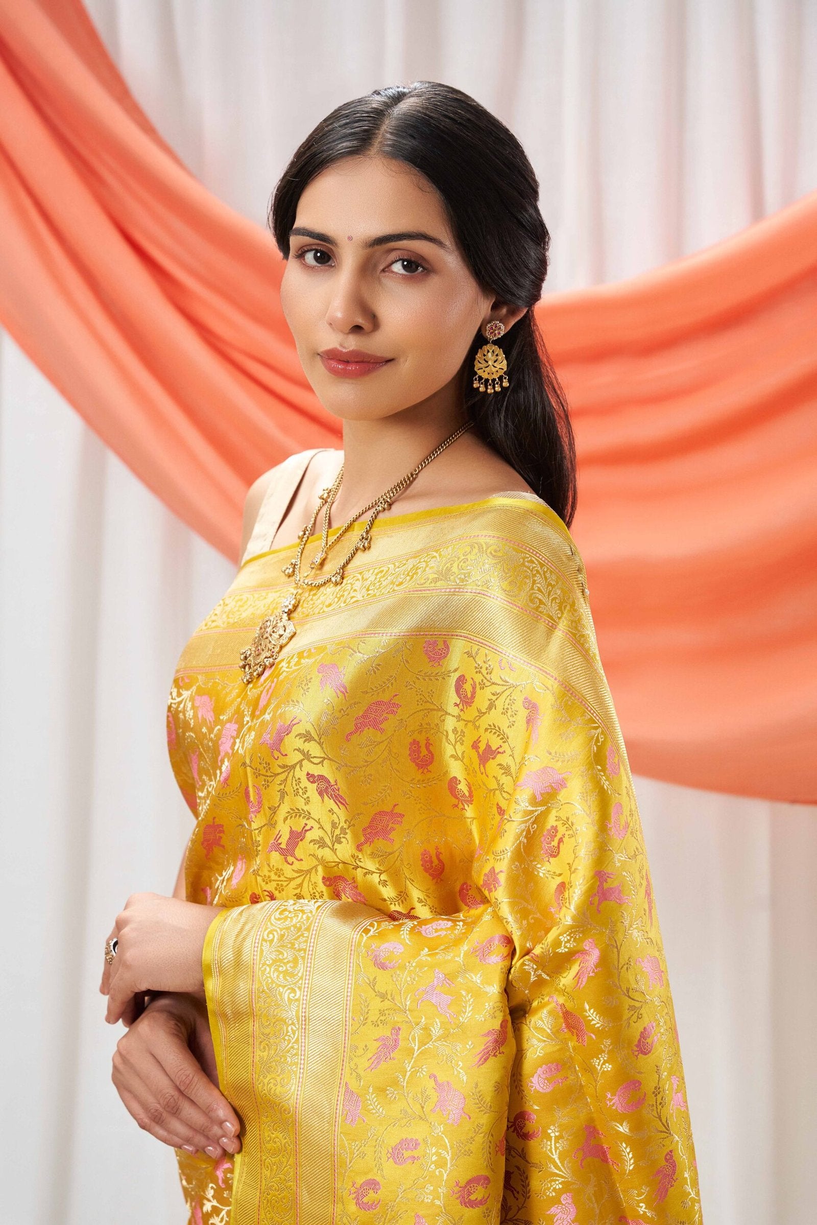 Yellow Allover Mushru Silk Saree