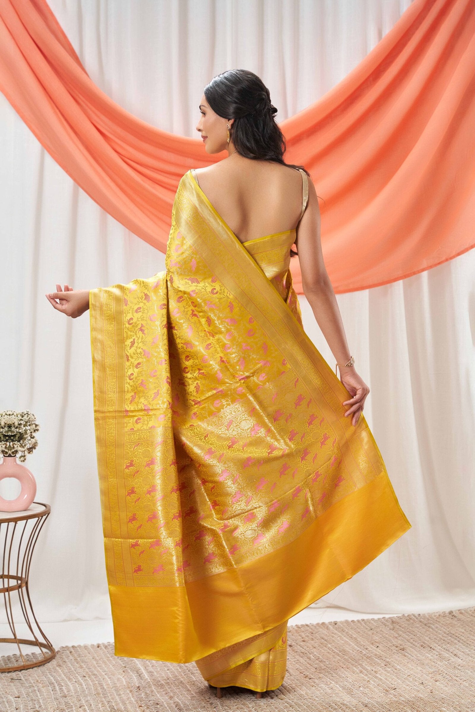 Yellow Allover Mushru Silk Saree
