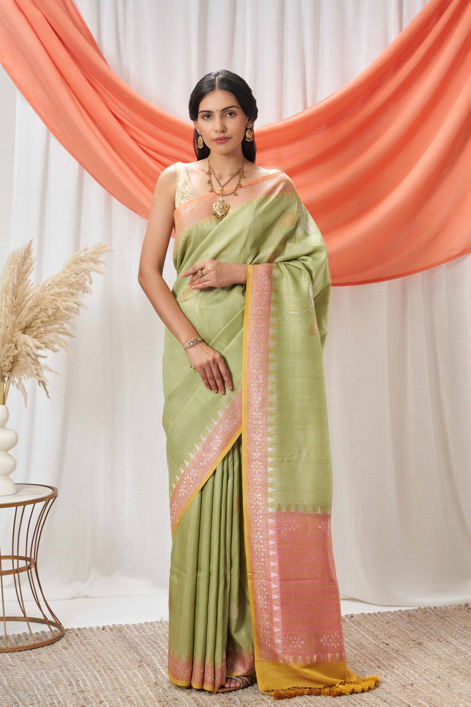 Mint Green Tussar Georgette Saree