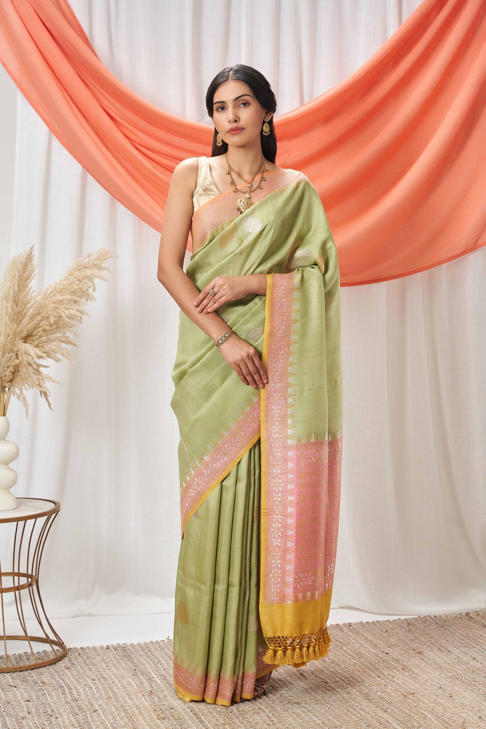 Mint Green Tussar Georgette Saree