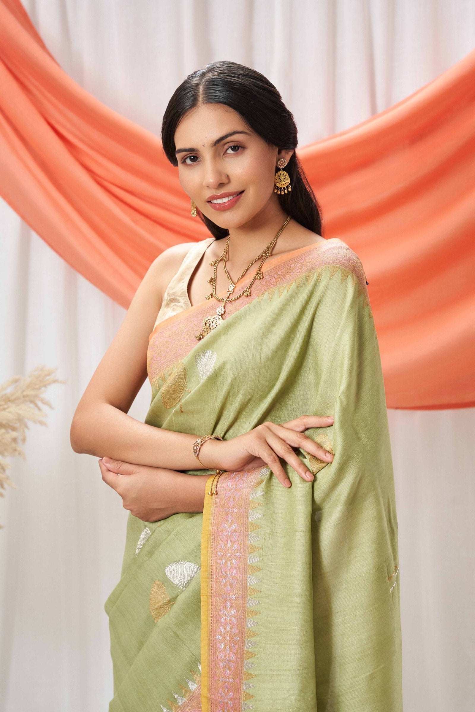 Mint Green Tussar Georgette Saree