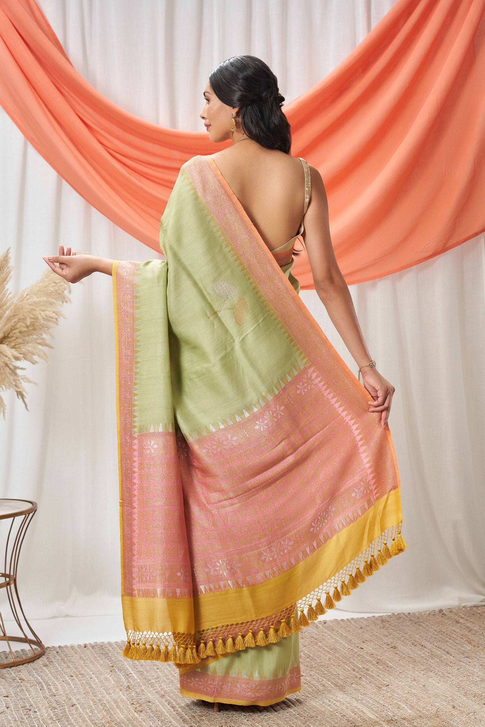 Mint Green Tussar Georgette Saree