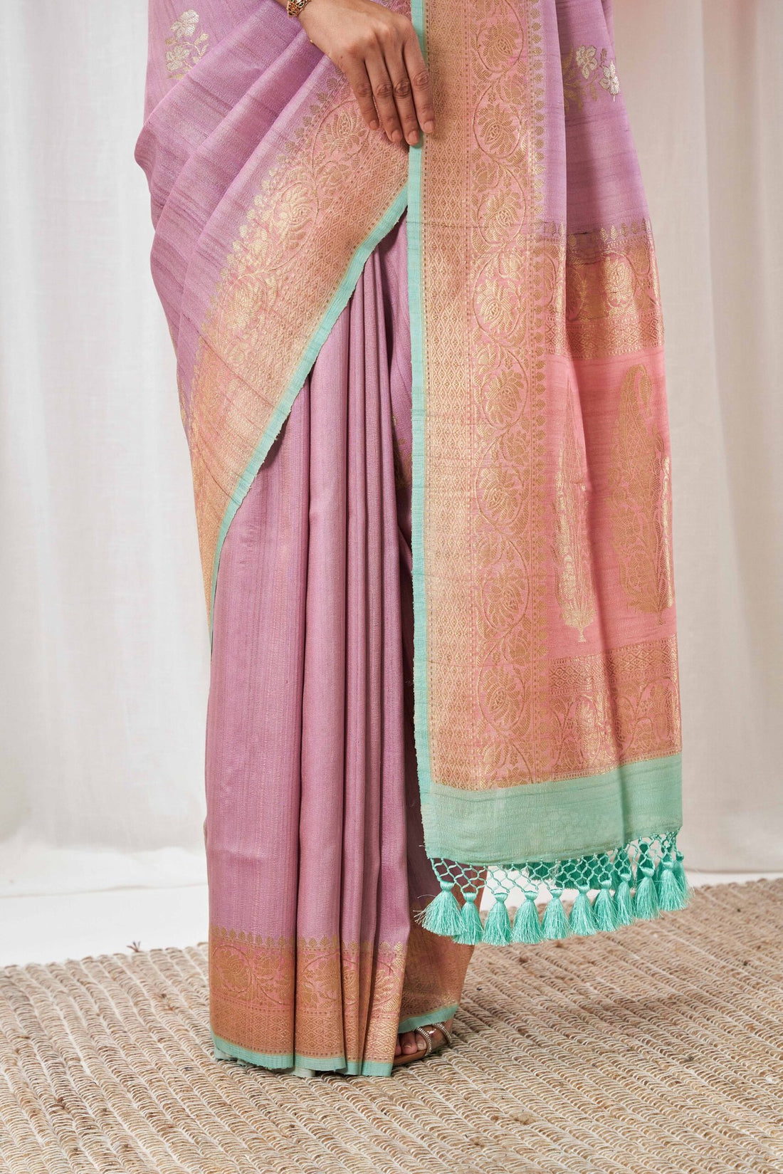 Lavender Tussar Georgette Saree