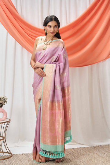 Lavender Tussar Georgette Saree