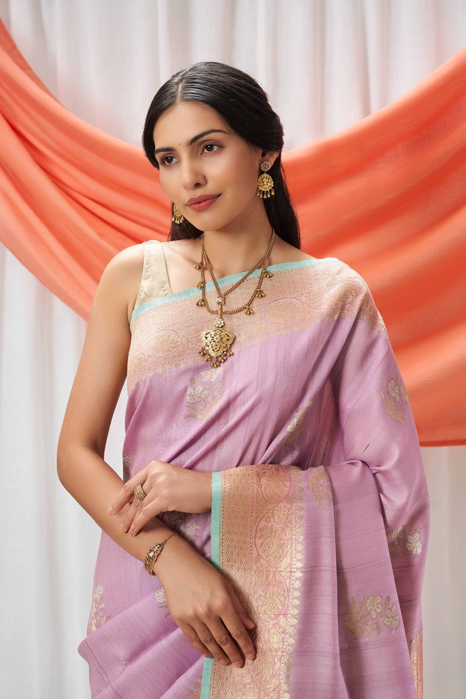 Lavender Tussar Georgette Saree