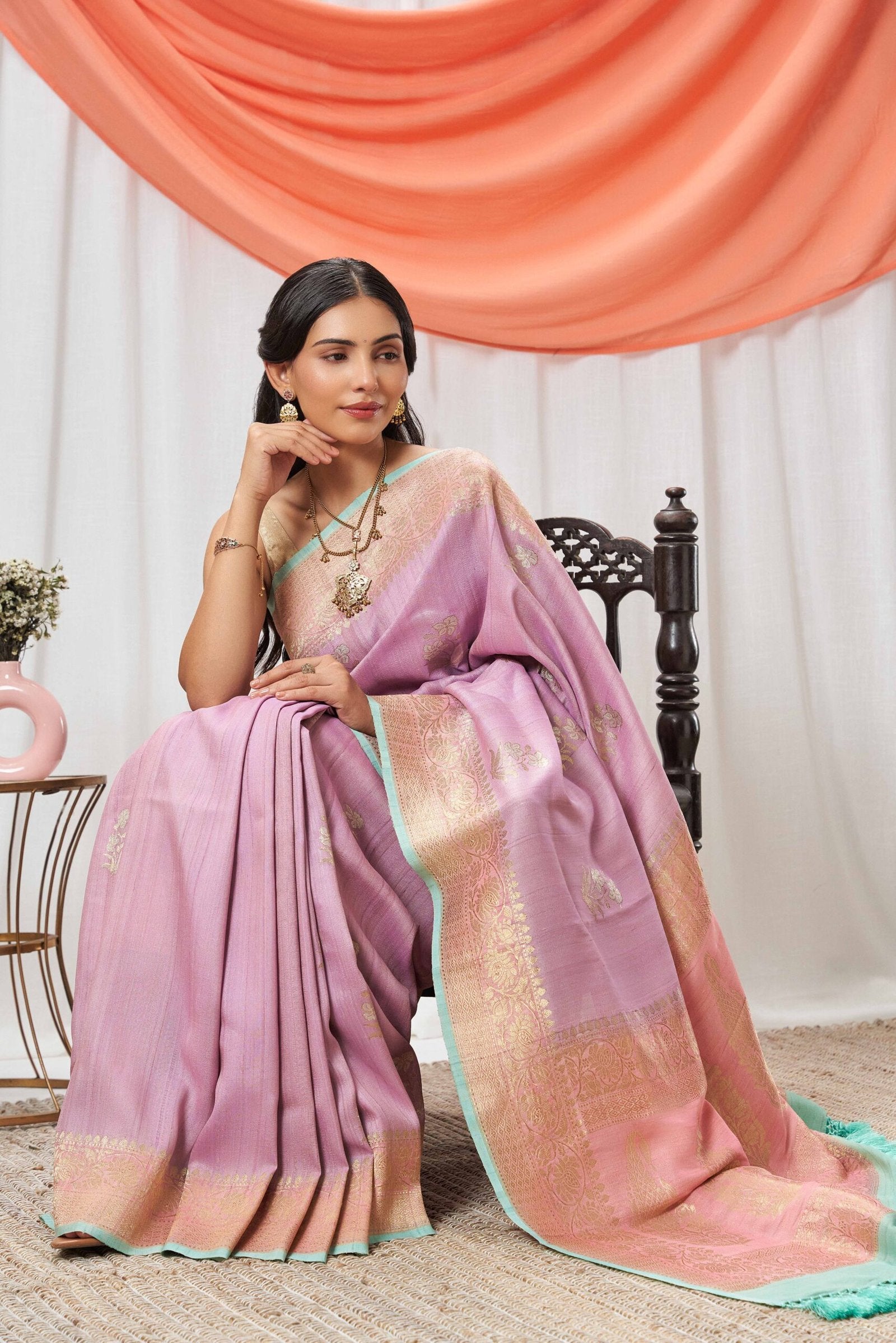 Lavender Tussar Georgette Saree