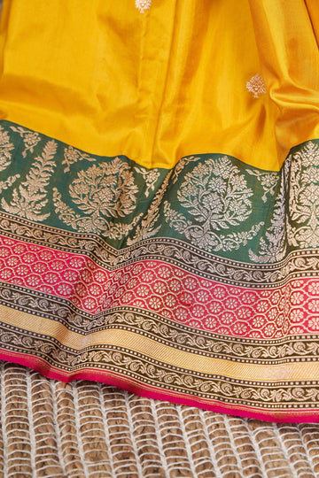 Yellow Mushru Vintage Border Saree