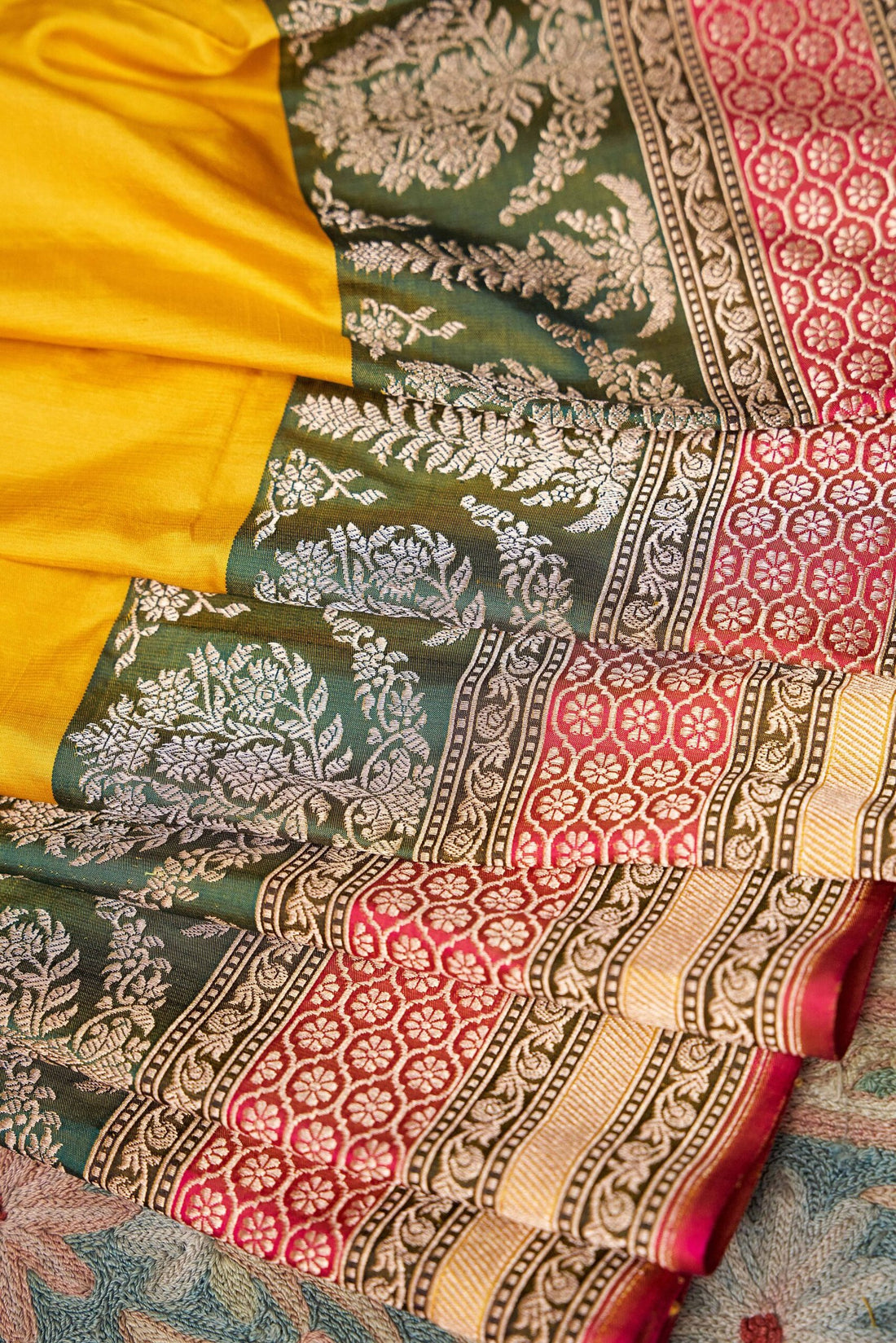 Yellow Mushru Vintage Border Saree