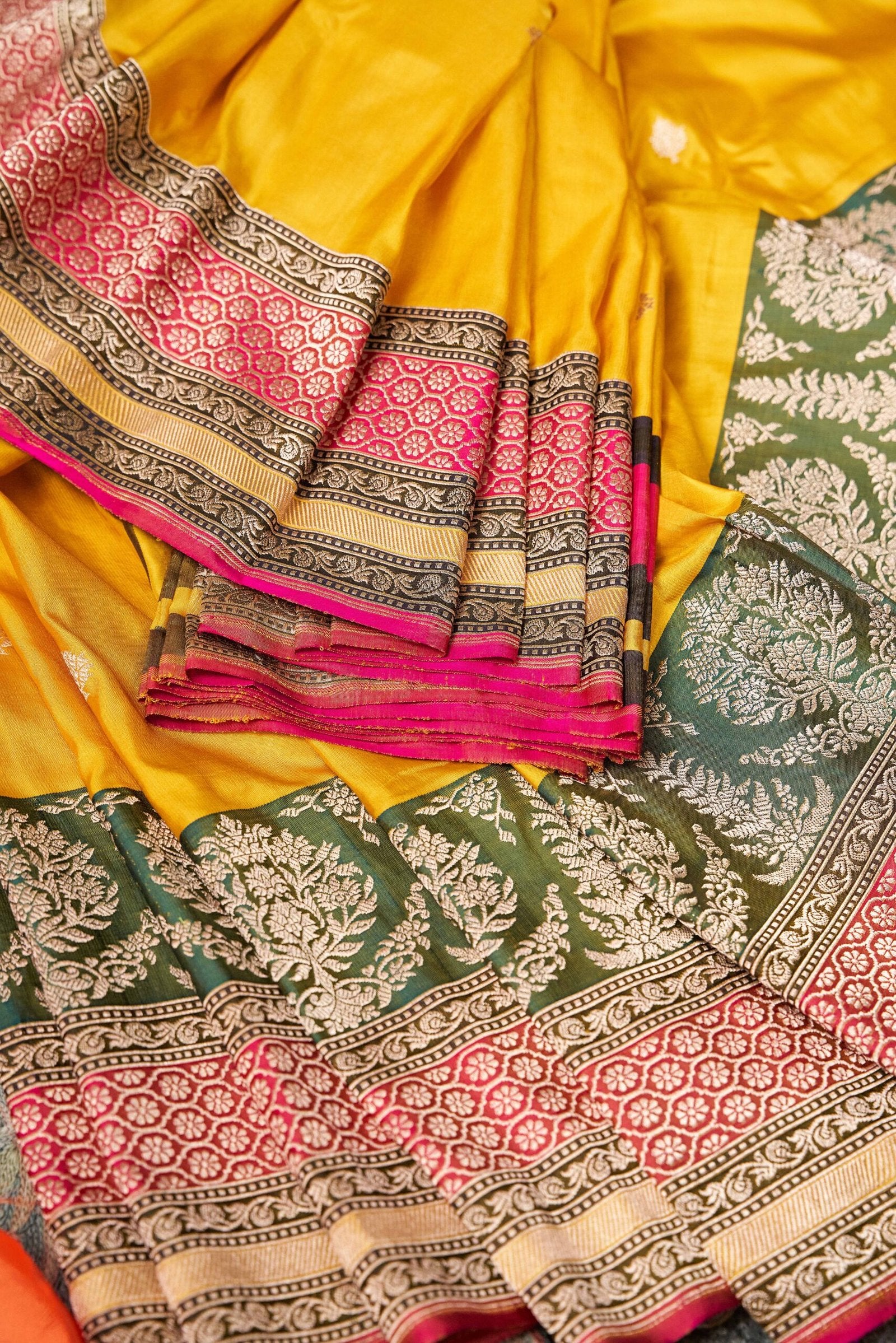Yellow Mushru Vintage Border Saree