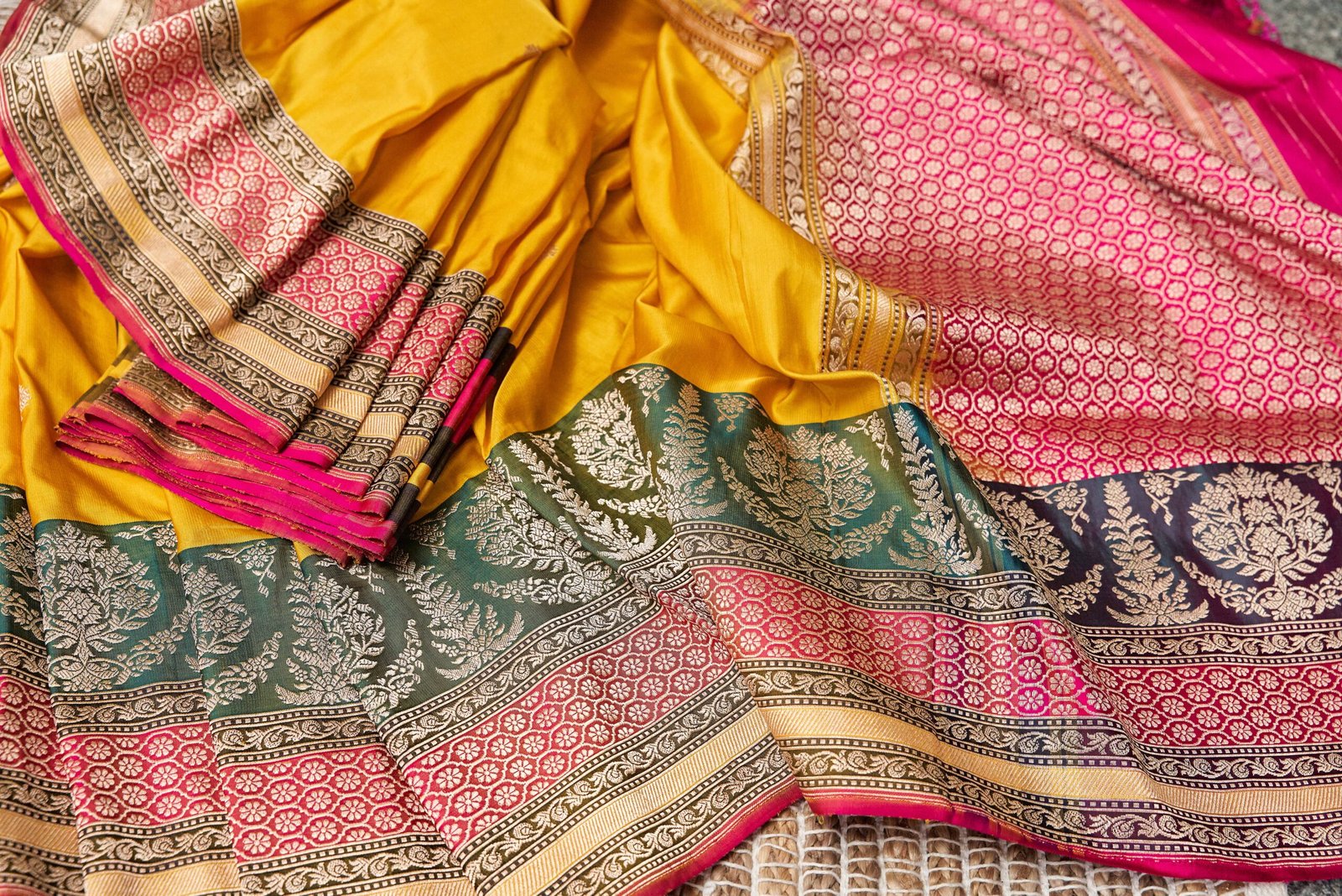 Yellow Mushru Vintage Border Saree