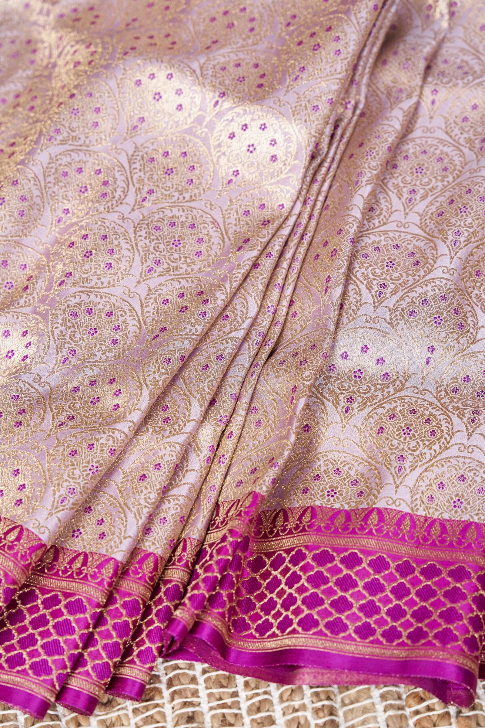Lavender Brocade Mushru Silk Saree