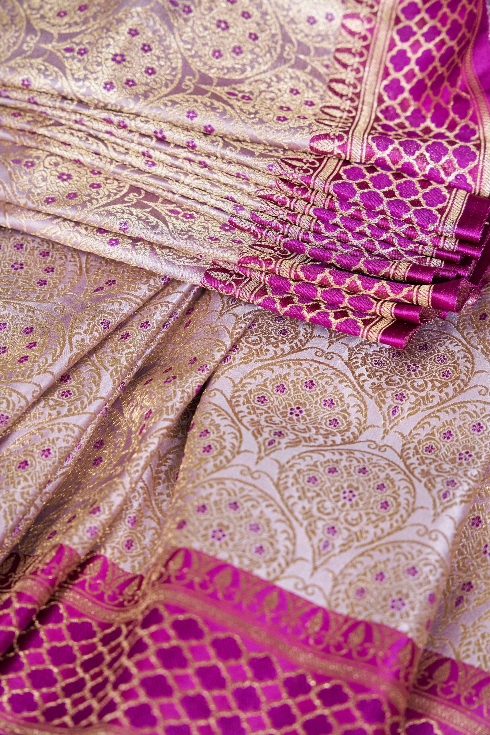 Lavender Brocade Mushru Silk Saree