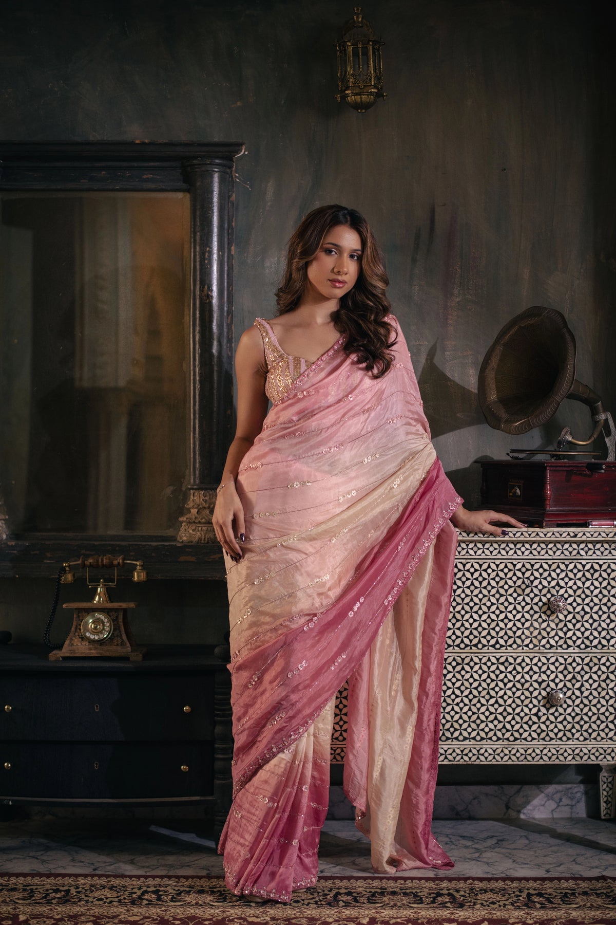 Indulekha (Ombre Pink Sequin Organza Saree)