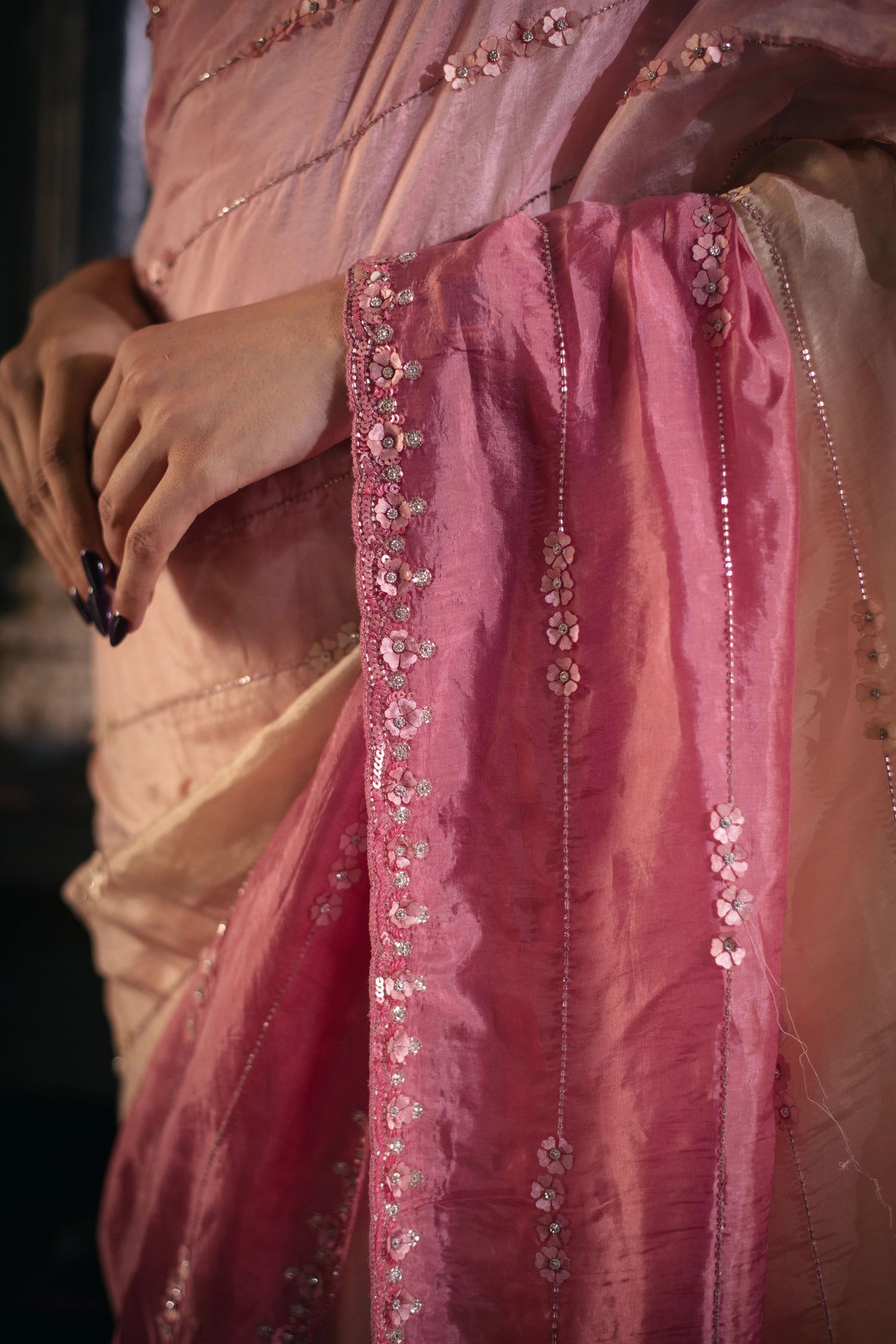 Indulekha (Ombre Pink Sequin Organza Saree)