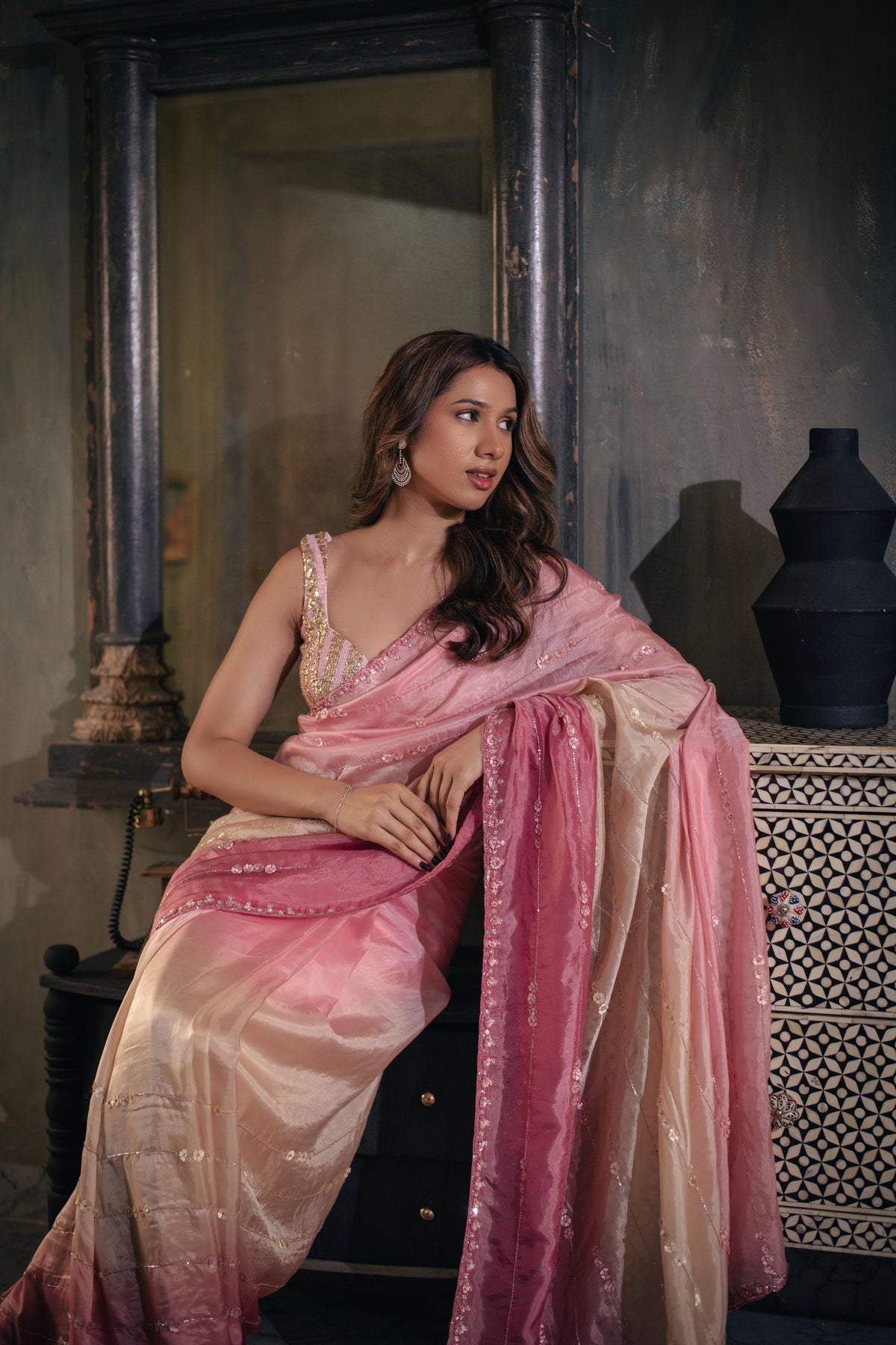 Indulekha (Ombre Pink Sequin Organza Saree)