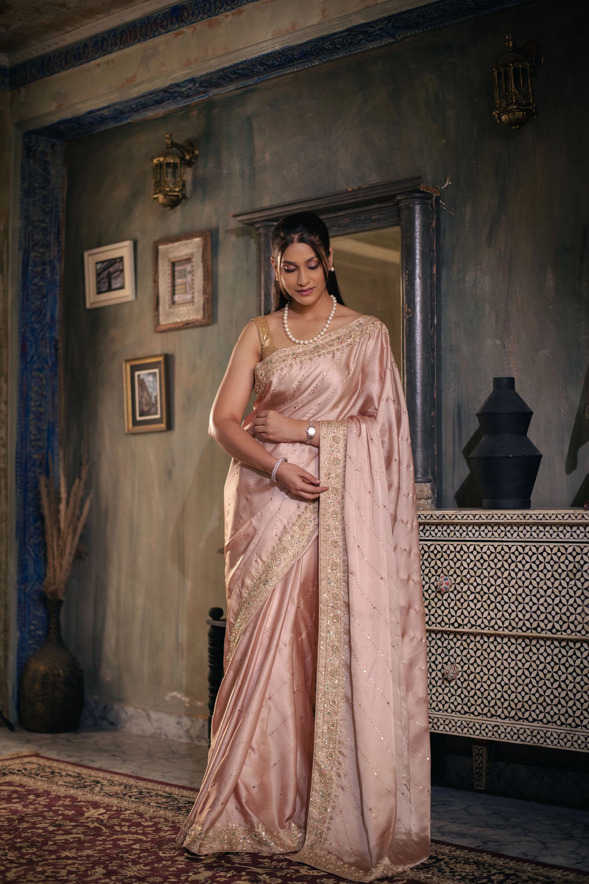 Padmalekha (Baby Pink Zardozi Mushru Saree)