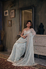 Aakashini (Powder Blue Zardozi Organza Saree)
