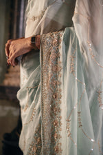 Aakashini (Powder Blue Zardozi Organza Saree)