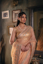 Kusumrekha (Peach Pink Gota Zardozi Saree)
