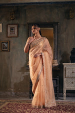 Kusumrekha (Peach Pink Gota Zardozi Saree)