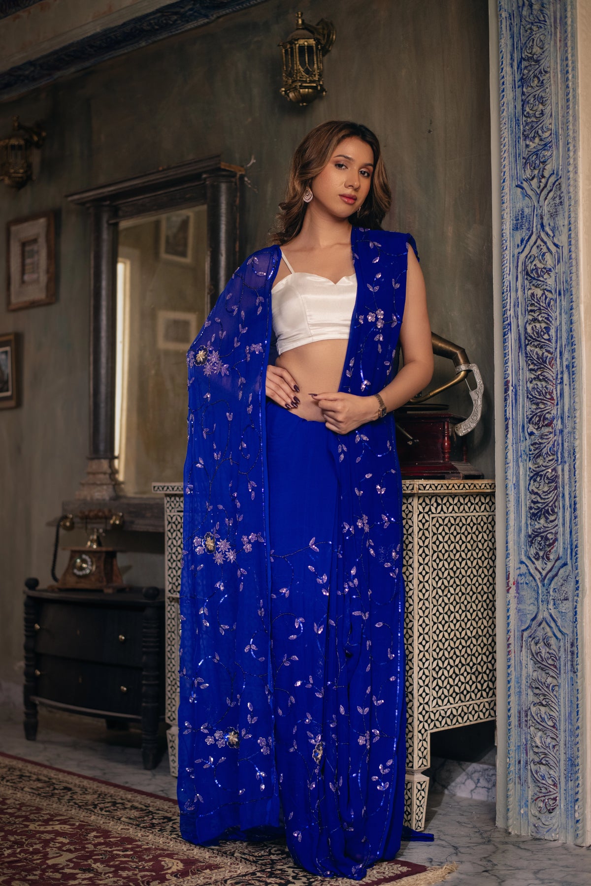 Nilashri (Royal Blue Sequin Chiffon Saree)