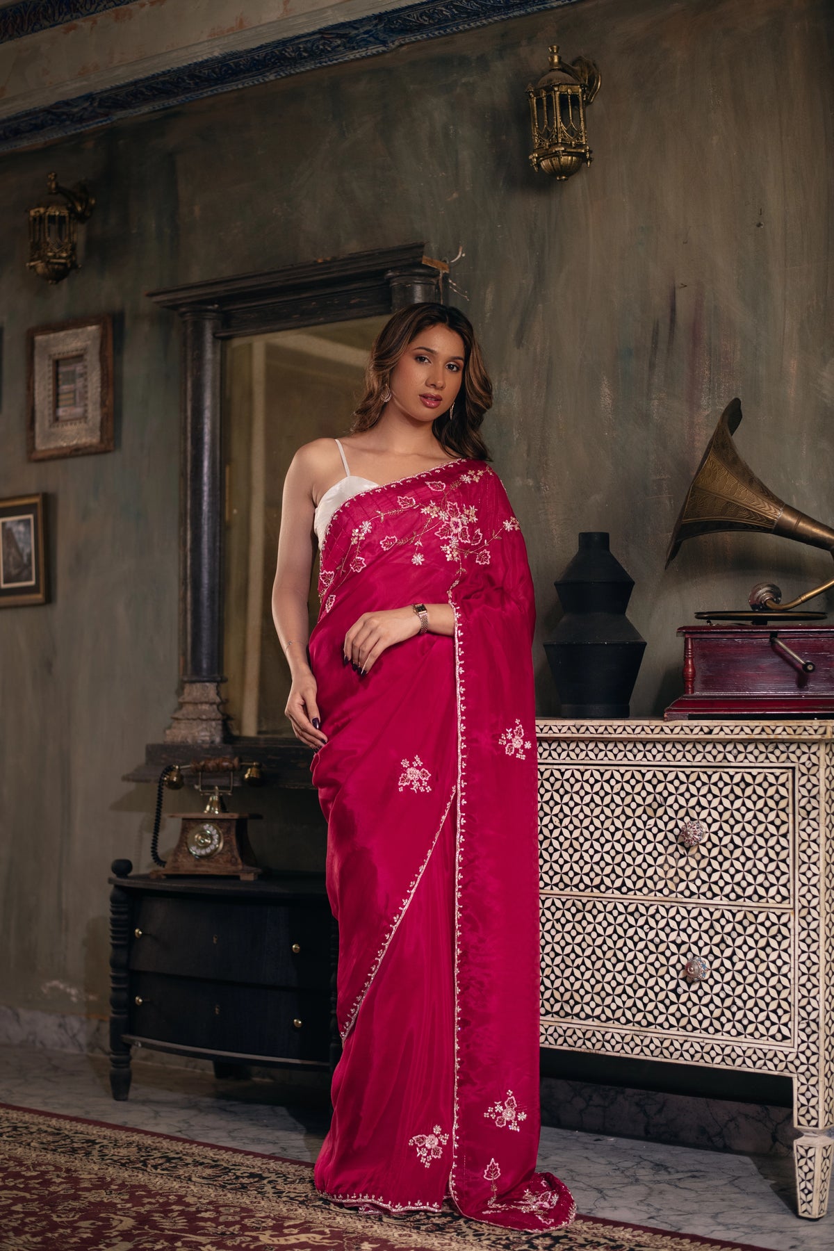 Raktapushpa (Strawberry Pink Sequin Organza Saree)