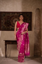 Rangrekha (Pink Bandhini Mirrorwork Chiffon Saree)