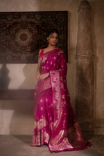 Rangrekha (Pink Bandhini Mirrorwork Chiffon Saree)