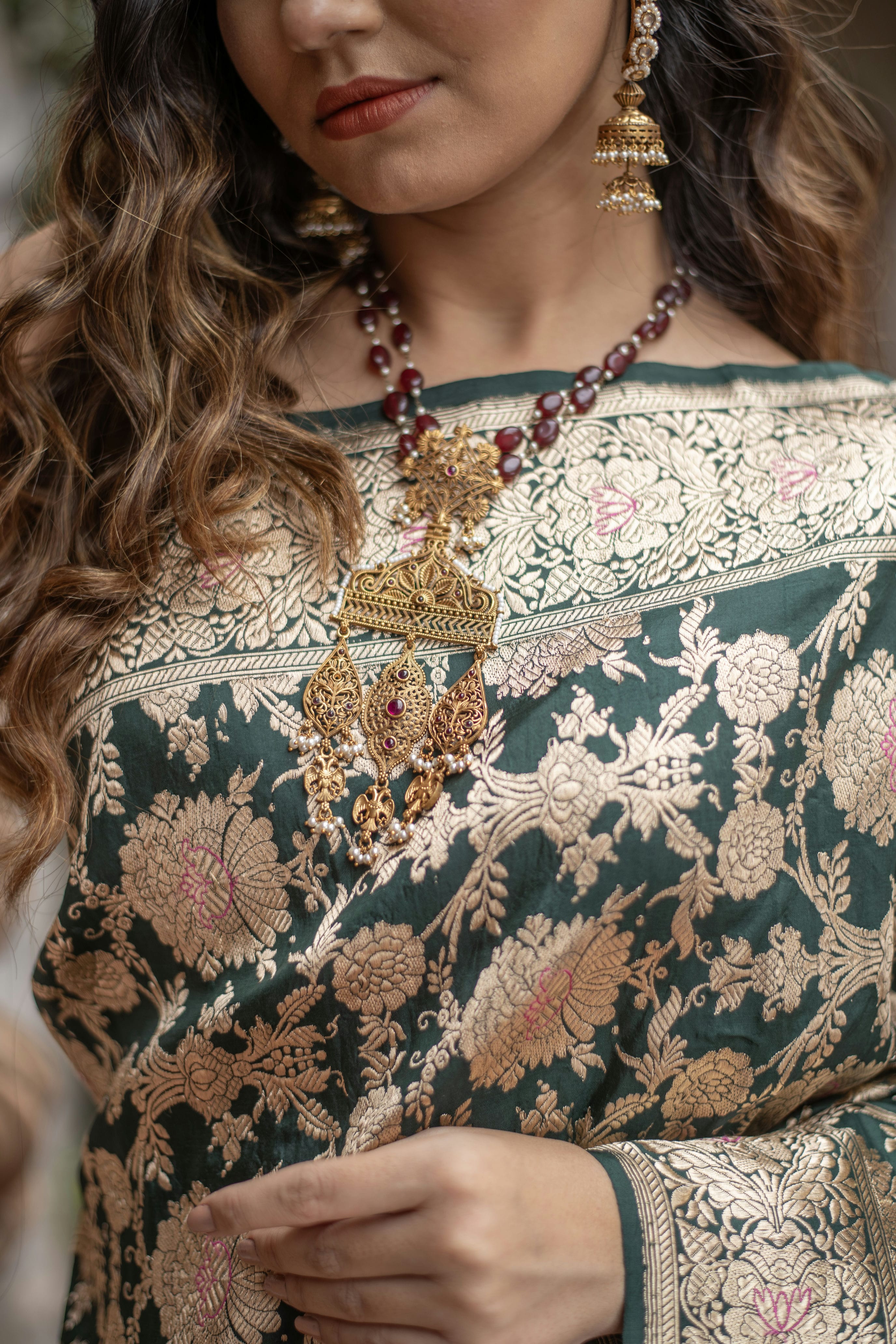 Kanakavalli (Golden Meenakari Floral Jangla Katan Silk Saree)