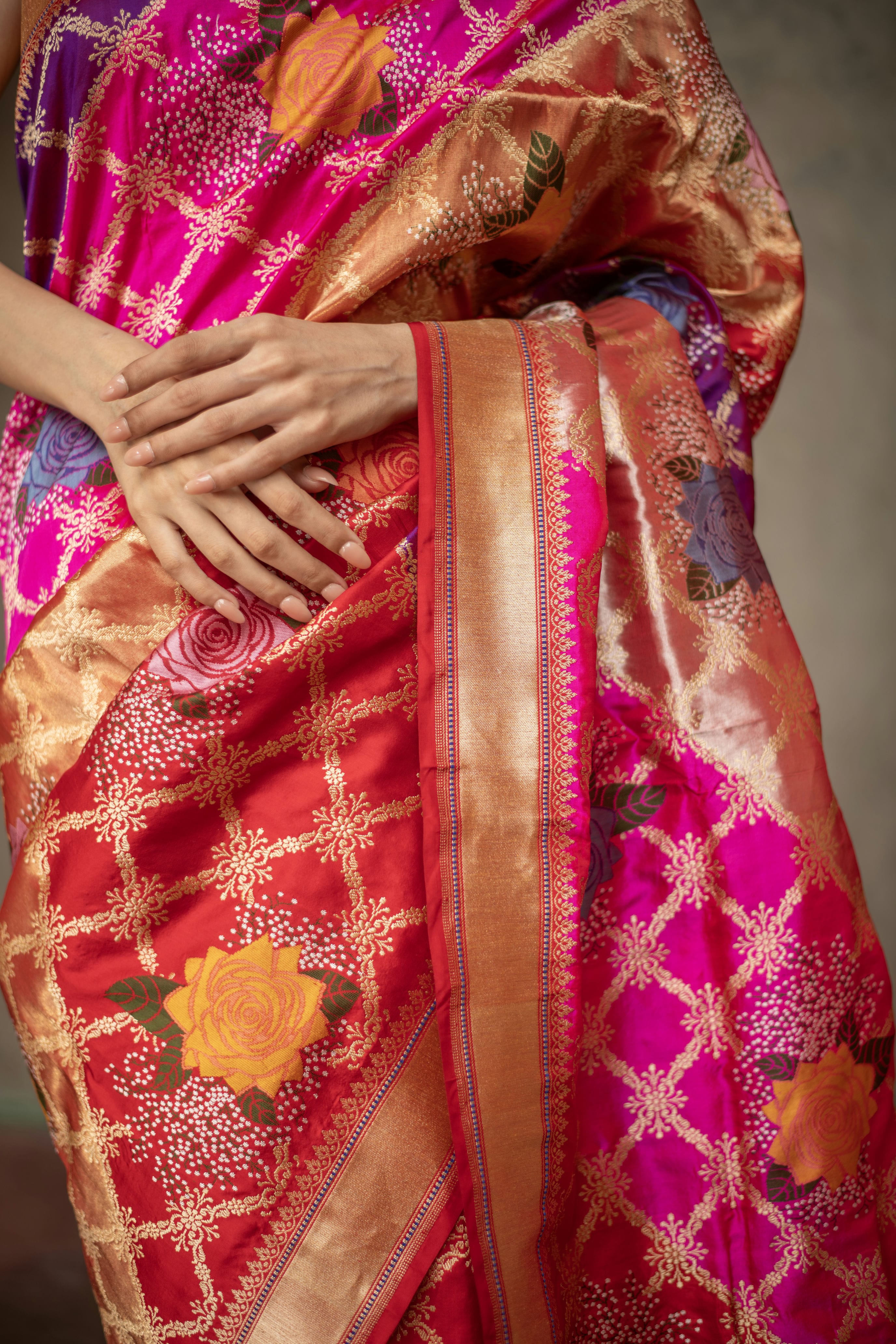 Tissue Katan Saree with Iktara Weave and Gulab Jaal