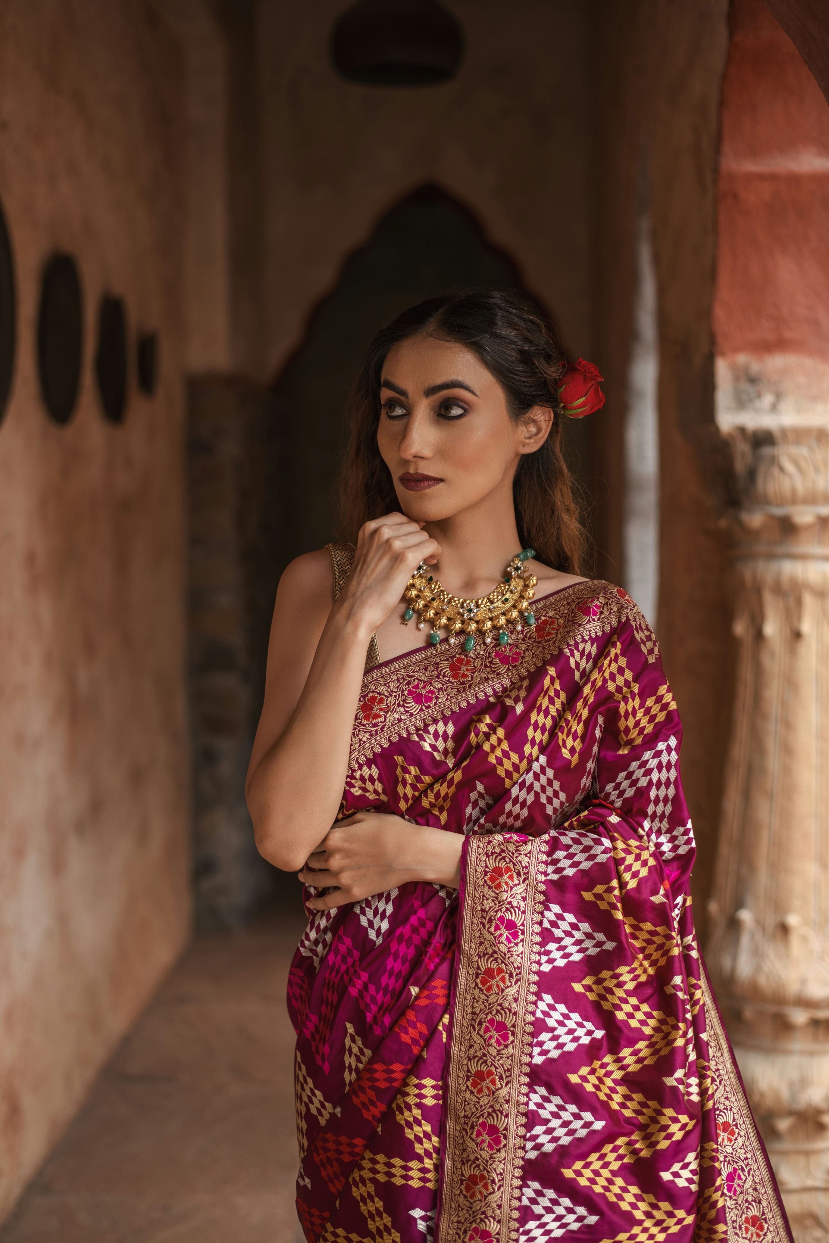 Kaamodini (Meenakari Chevron Jangla Katan Silk Saree)