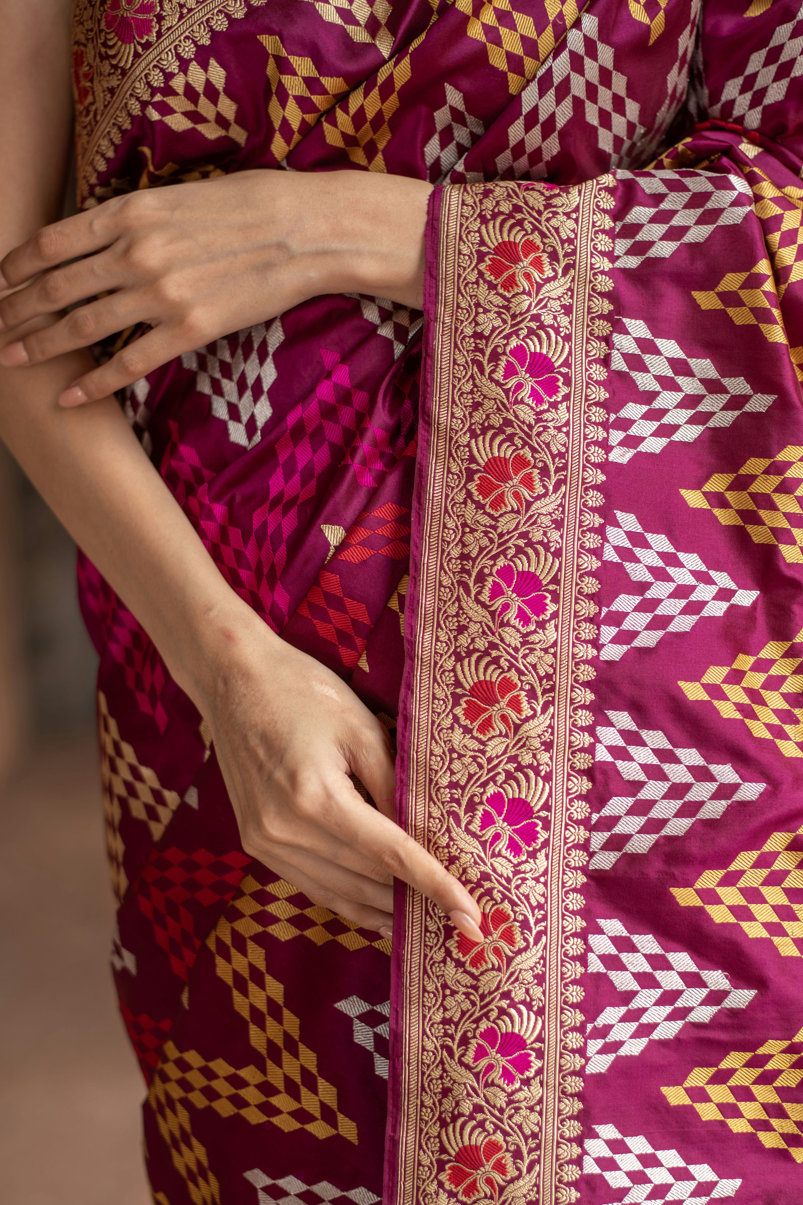 Kaamodini (Meenakari Chevron Jangla Katan Silk Saree)