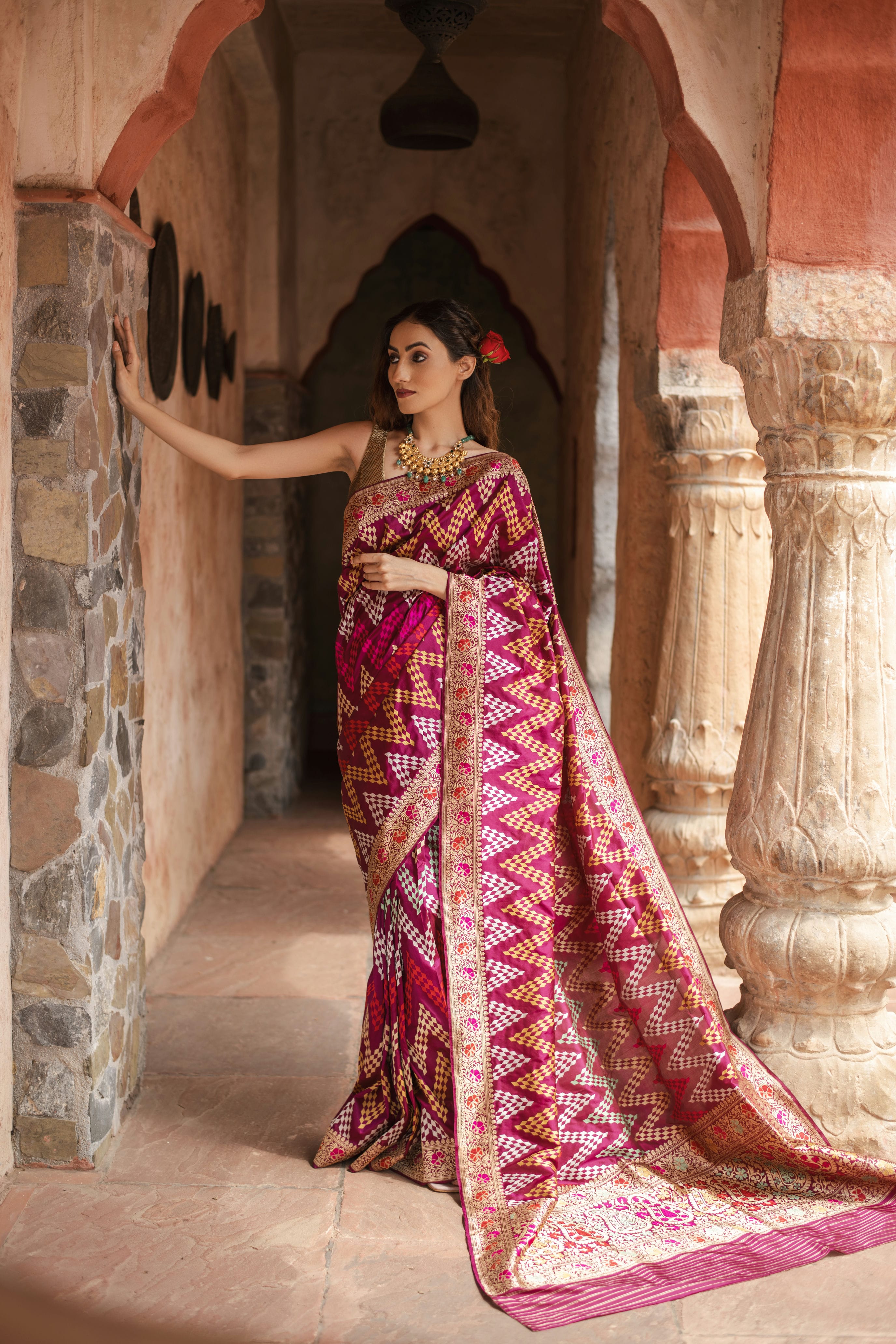 Kaamodini (Meenakari Chevron Jangla Katan Silk Saree)