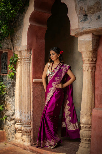 Mushru Silk Saree with Kadwa Weave and Scallop Borders