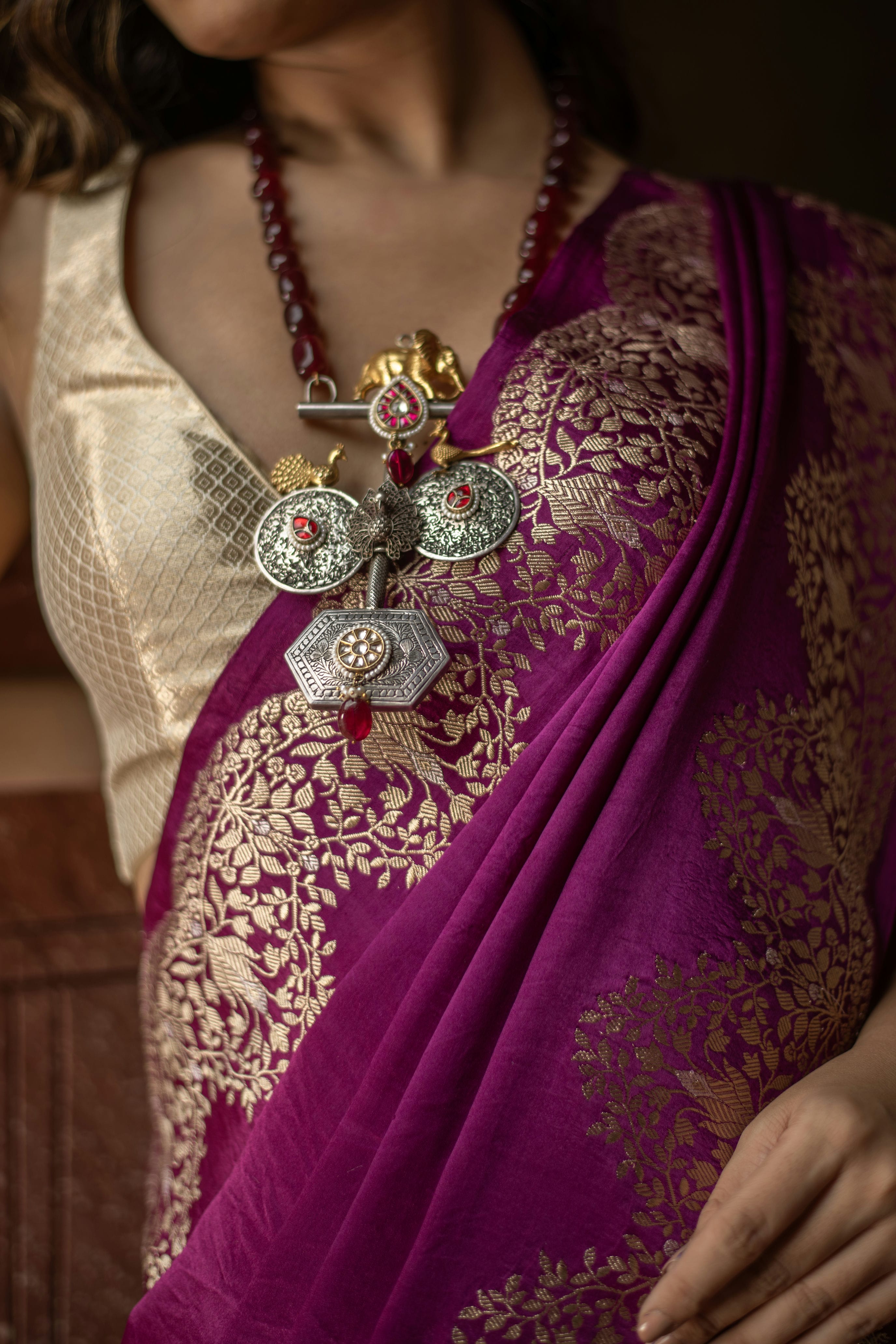 Mushru Silk Saree with Kadwa Weave and Scallop Borders