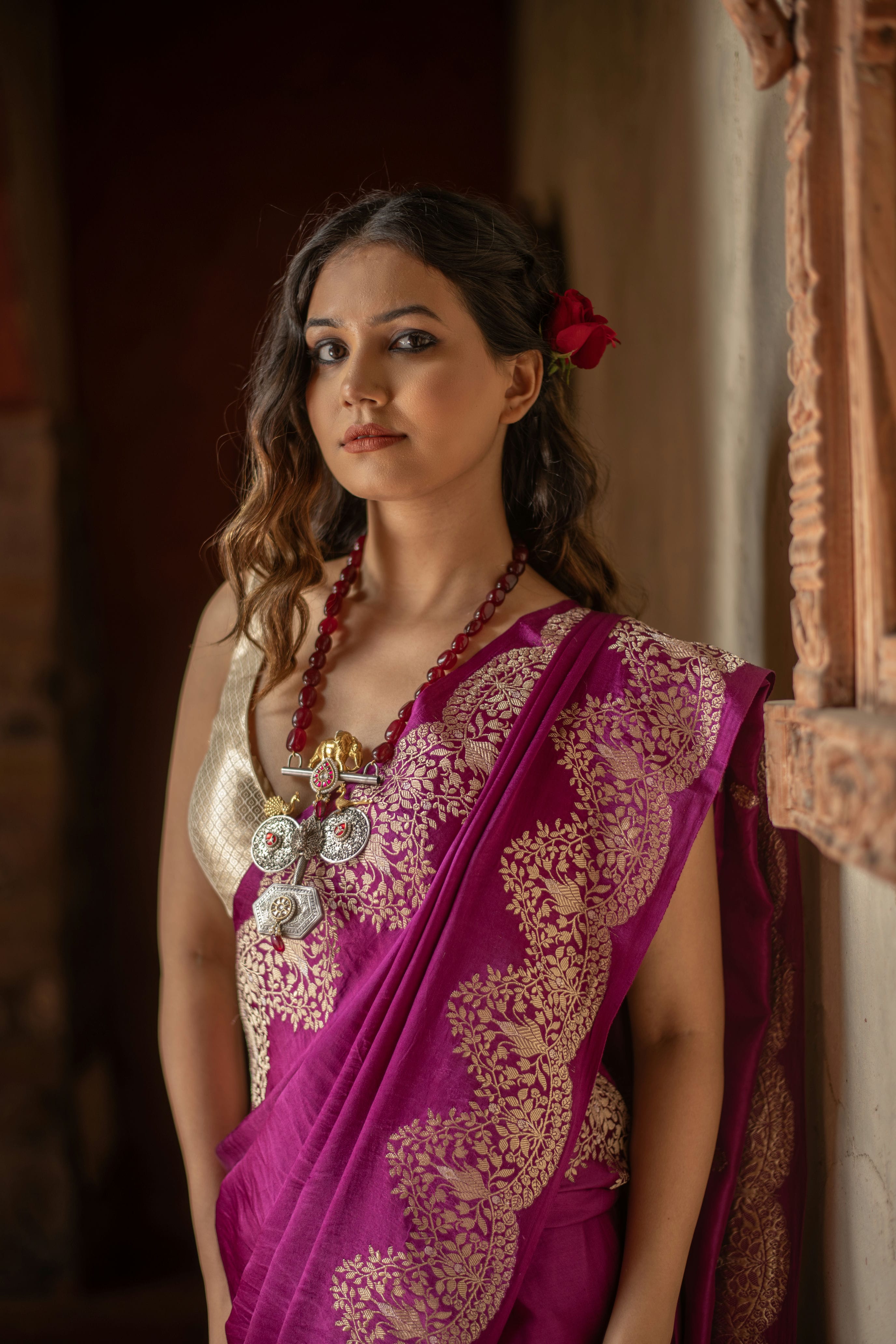Mushru Silk Saree with Kadwa Weave and Scallop Borders