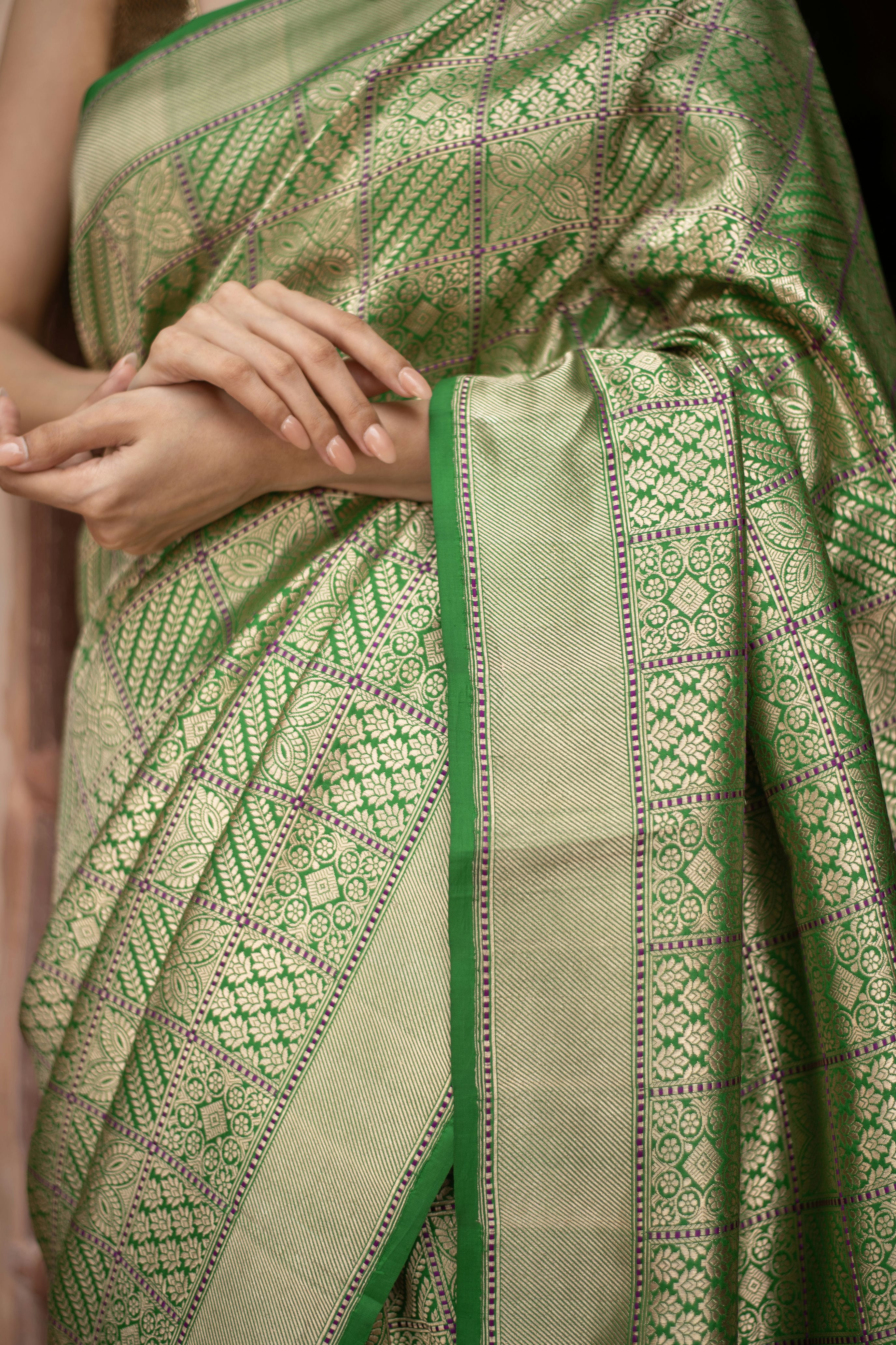 Elegant Banarasi Silk Saree with Unique Checkered Jaal