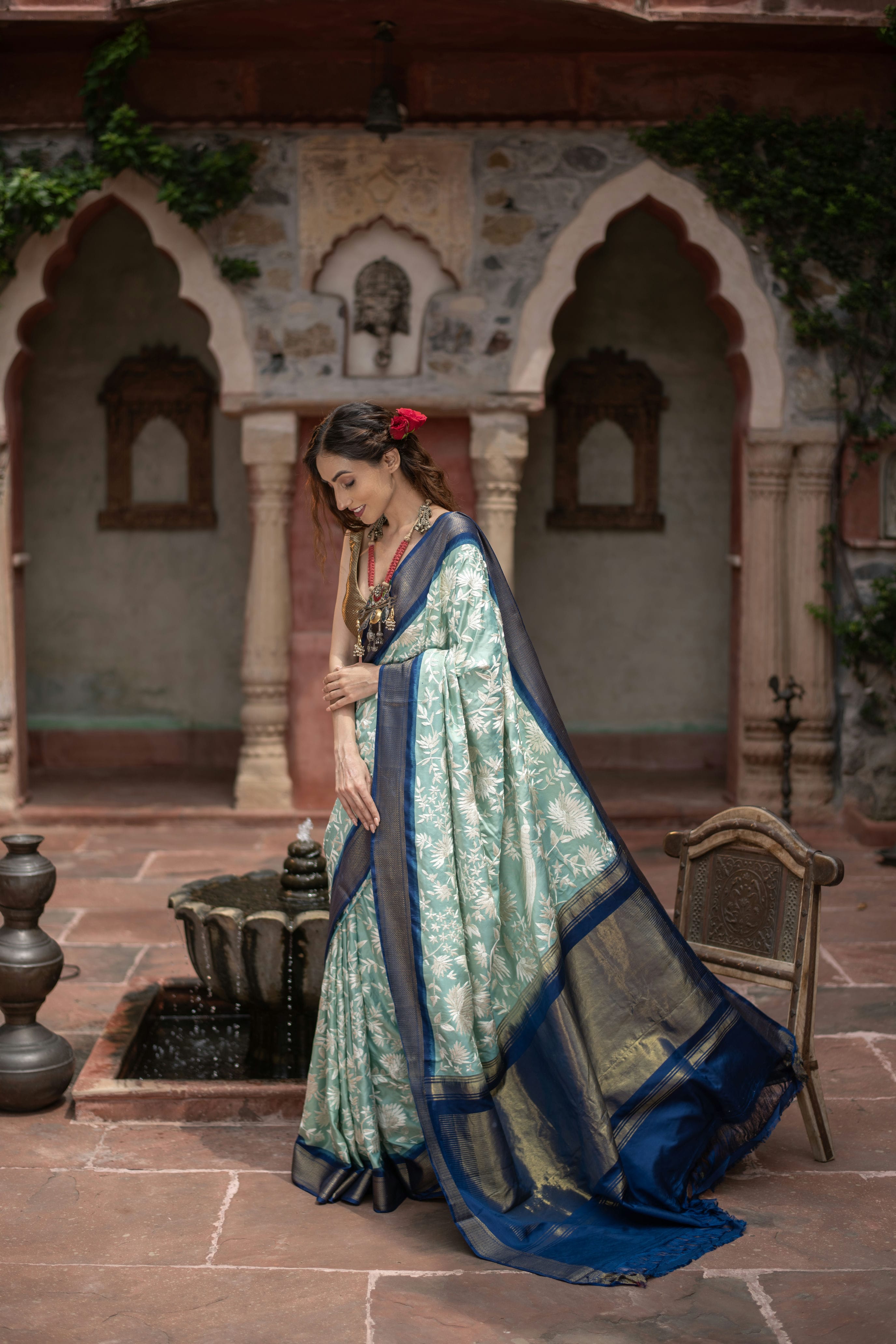 Vaidarbhi (Twill Kanjivaram Saree with Parsi Gara Embroidery)