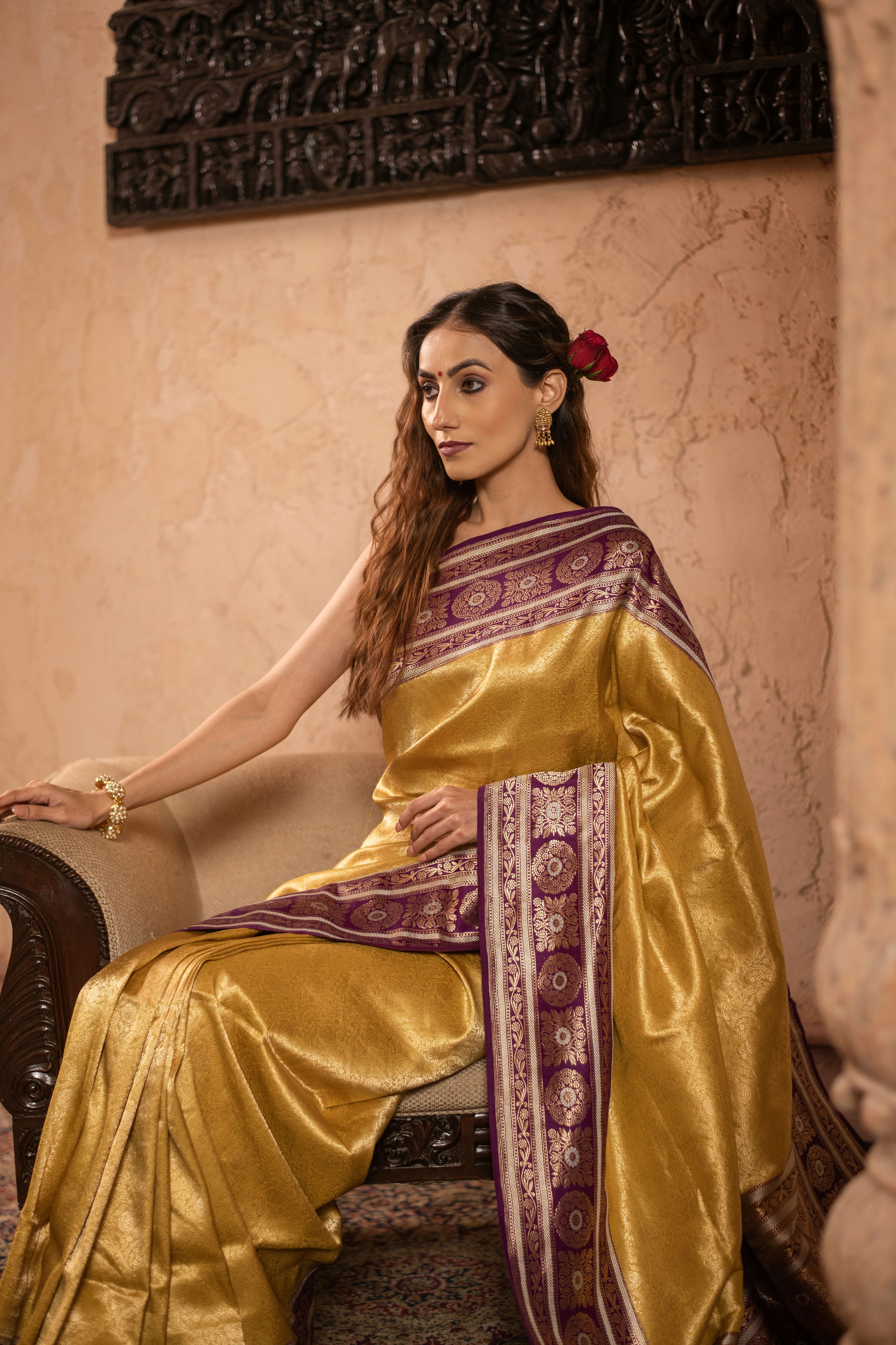 Soft Drape Katan Silk Brocade Saree with Contrast Vintage Revival Border