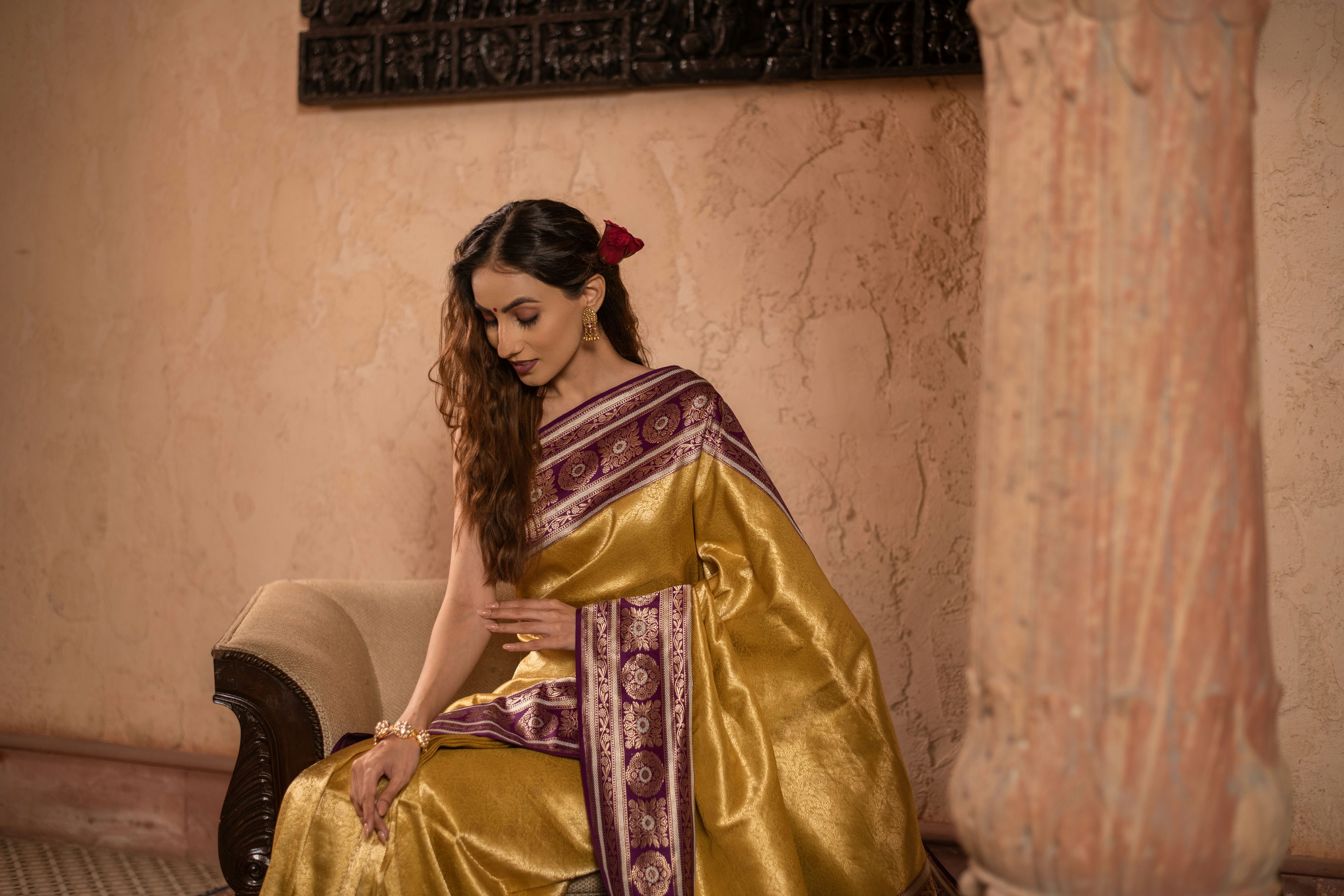 Soft Drape Katan Silk Brocade Saree with Contrast Vintage Revival Border