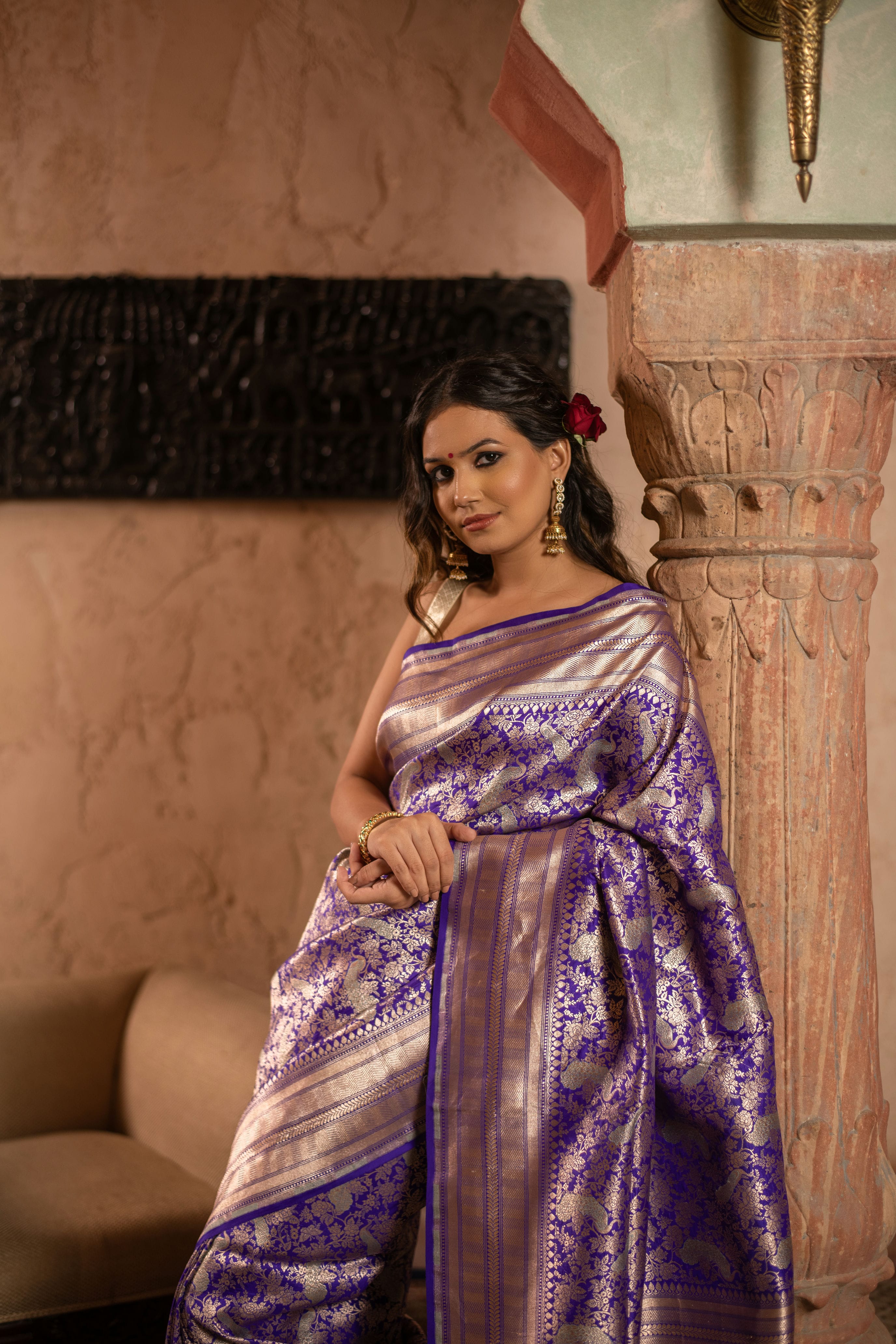 Nishigandha (Royal Purple Allover Brocade Banarasi Saree)