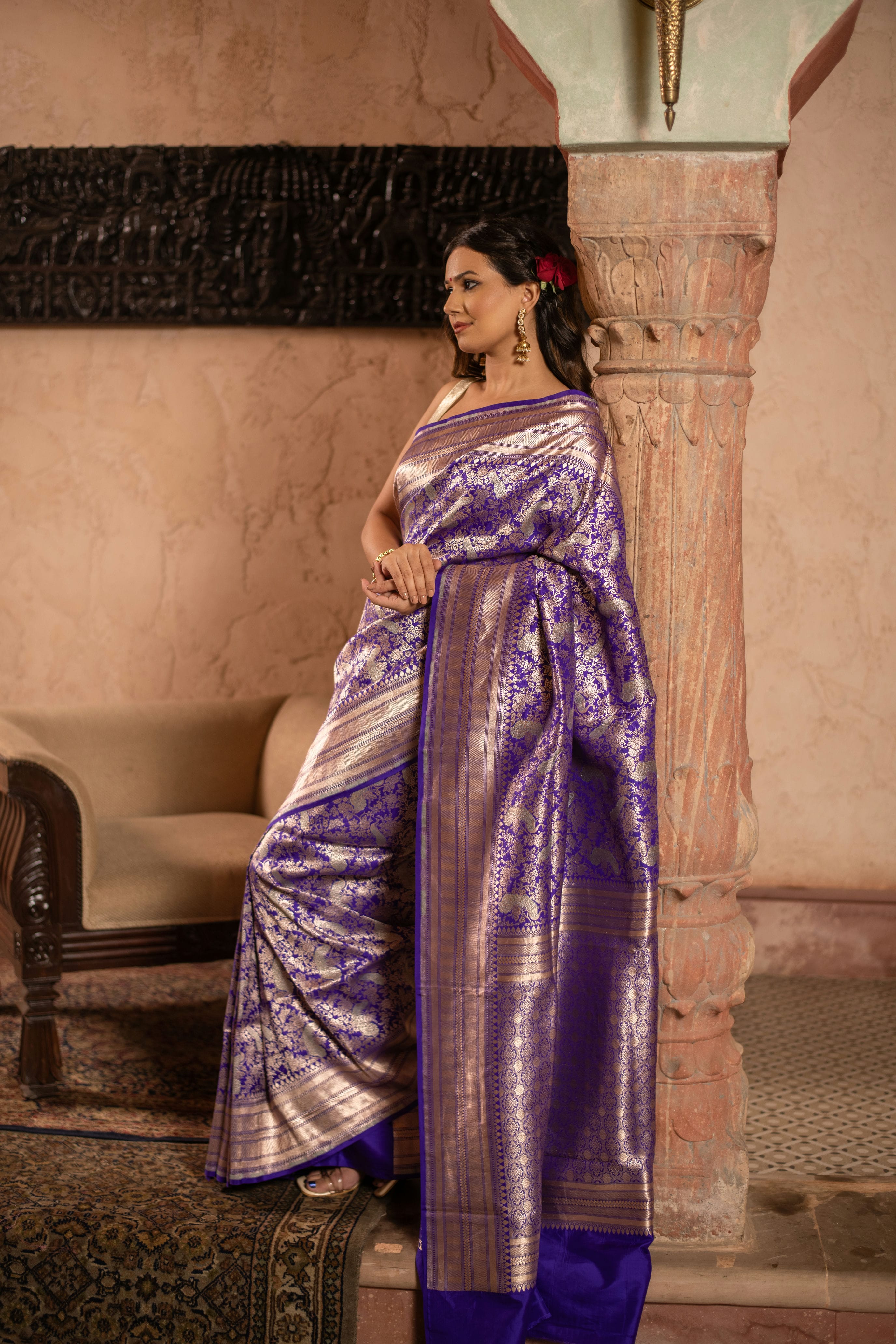 Nishigandha (Royal Purple Allover Brocade Banarasi Saree)