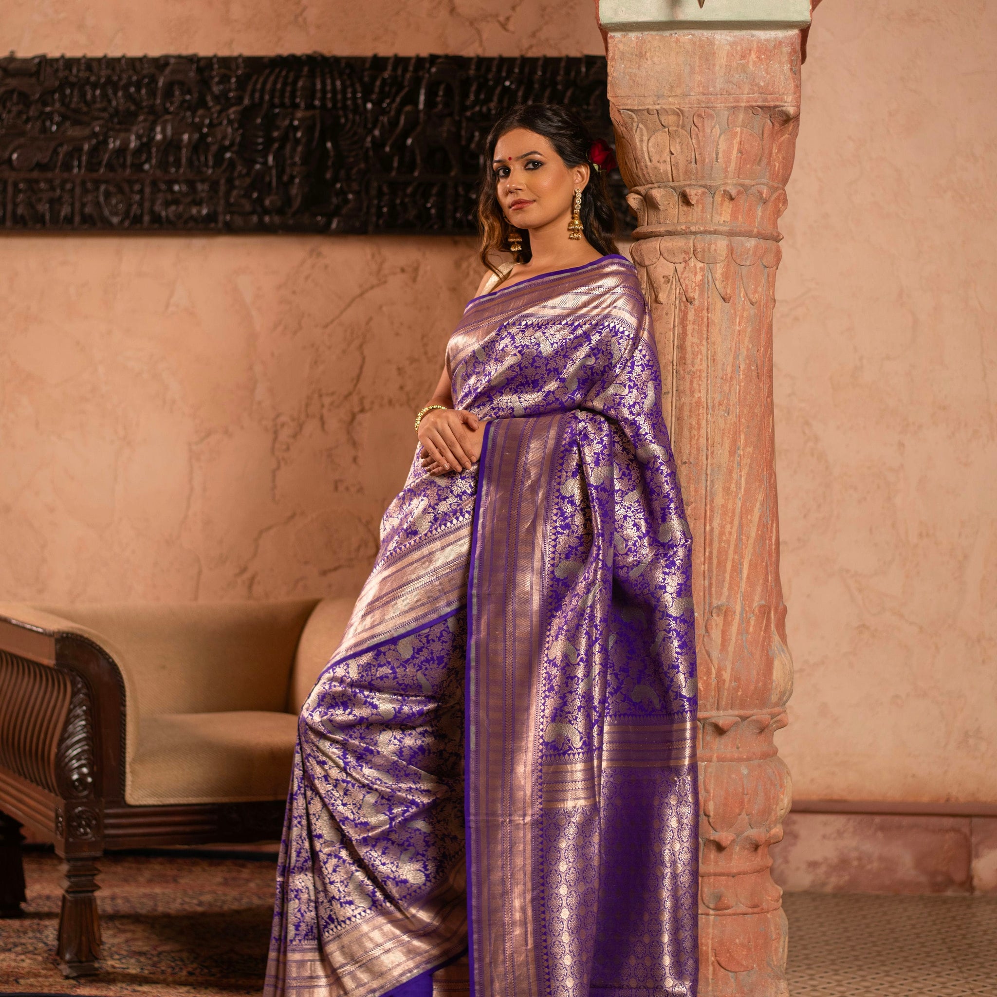Nishigandha (Royal Purple Allover Brocade Banarasi Saree)
