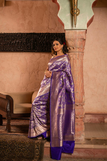 Nishigandha (Royal Purple Allover Brocade Banarasi Saree)