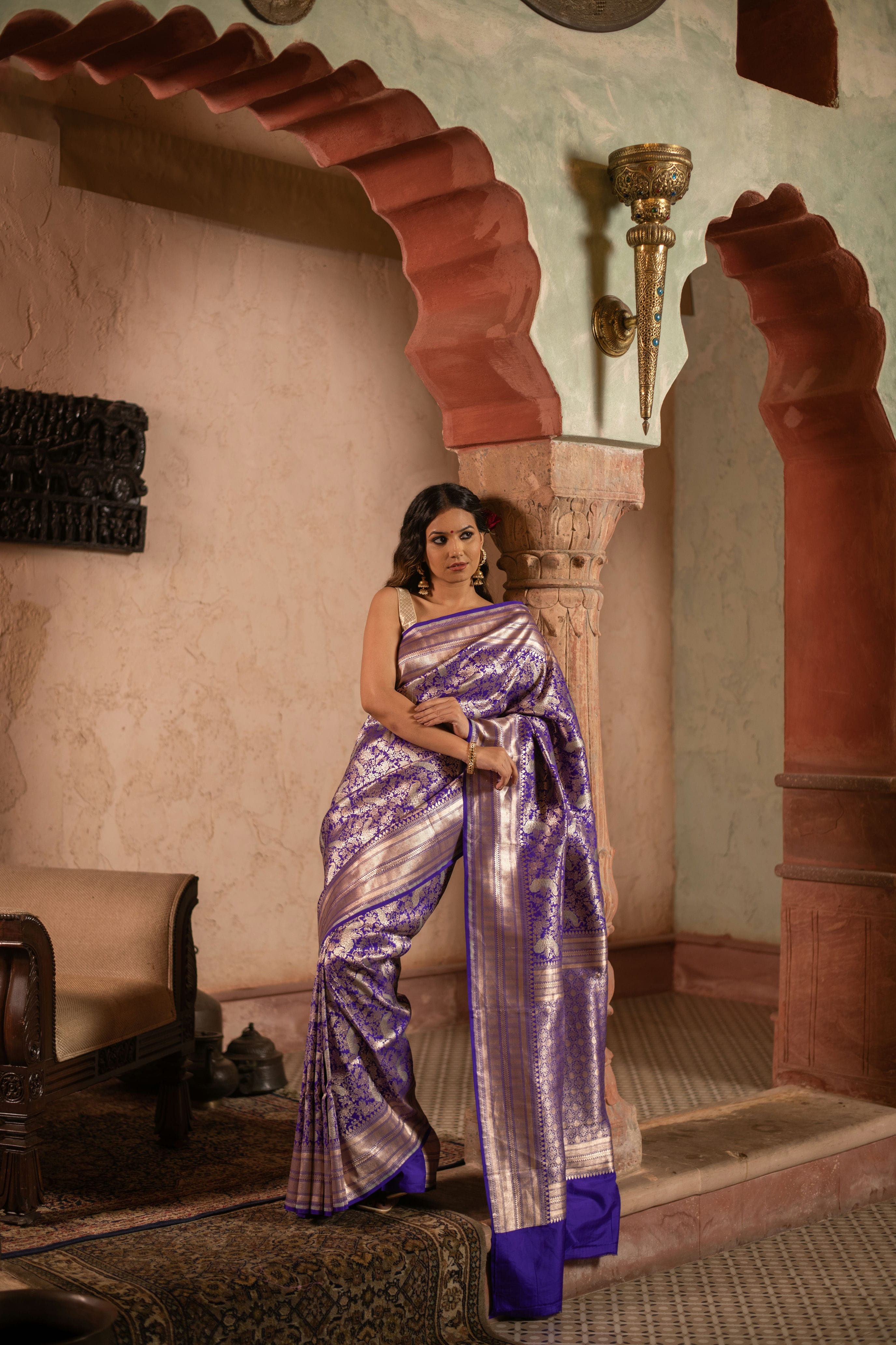 Nishigandha (Royal Purple Allover Brocade Banarasi Saree)