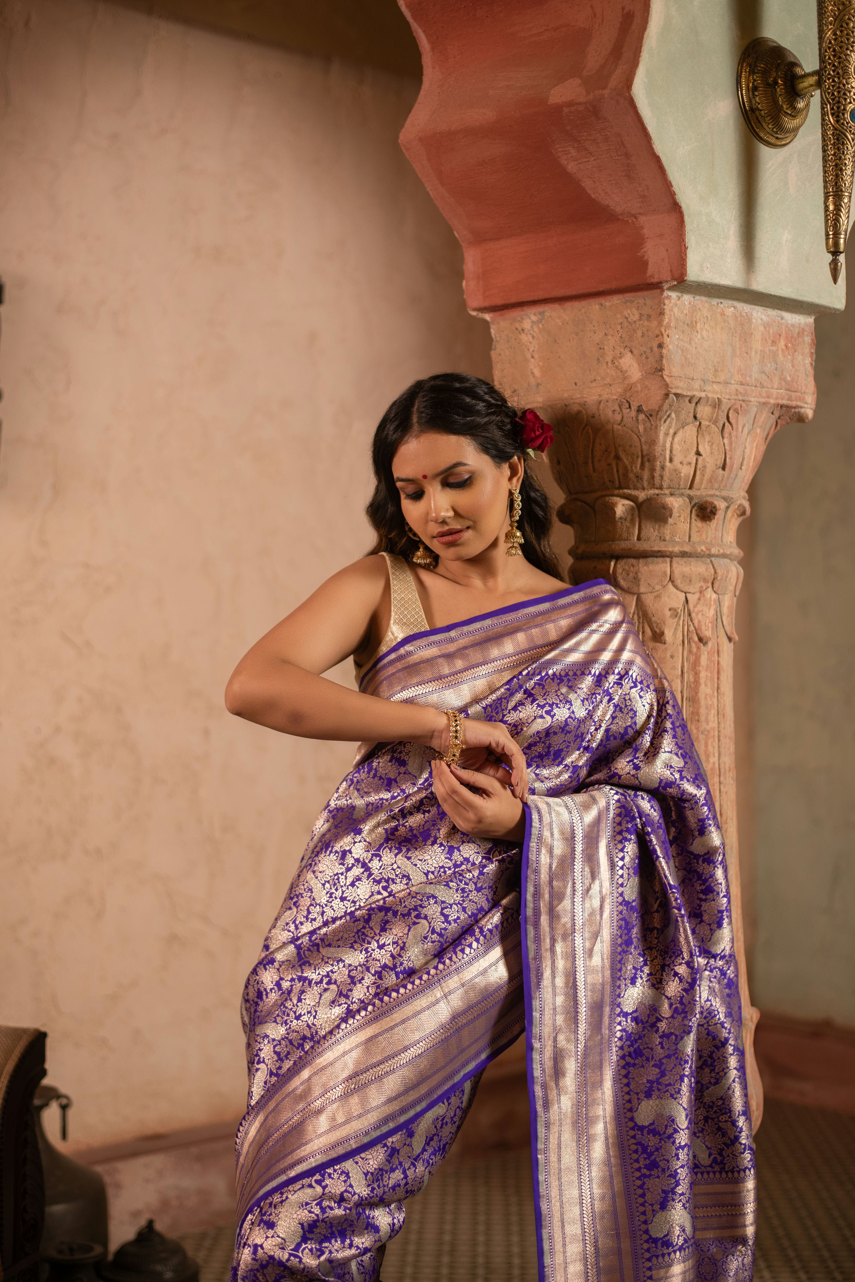 Nishigandha (Royal Purple Allover Brocade Banarasi Saree)