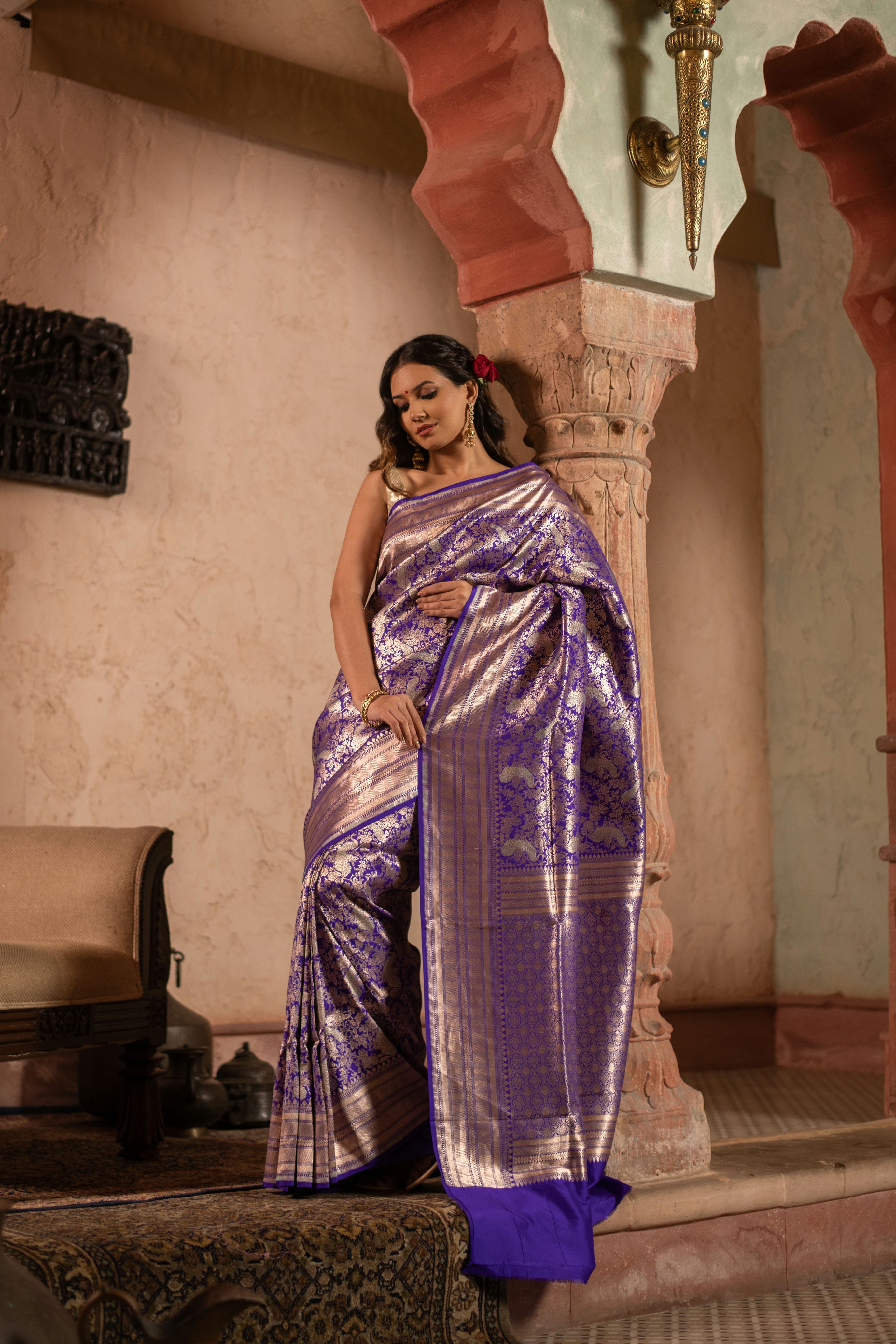 Nishigandha (Royal Purple Allover Brocade Banarasi Saree)