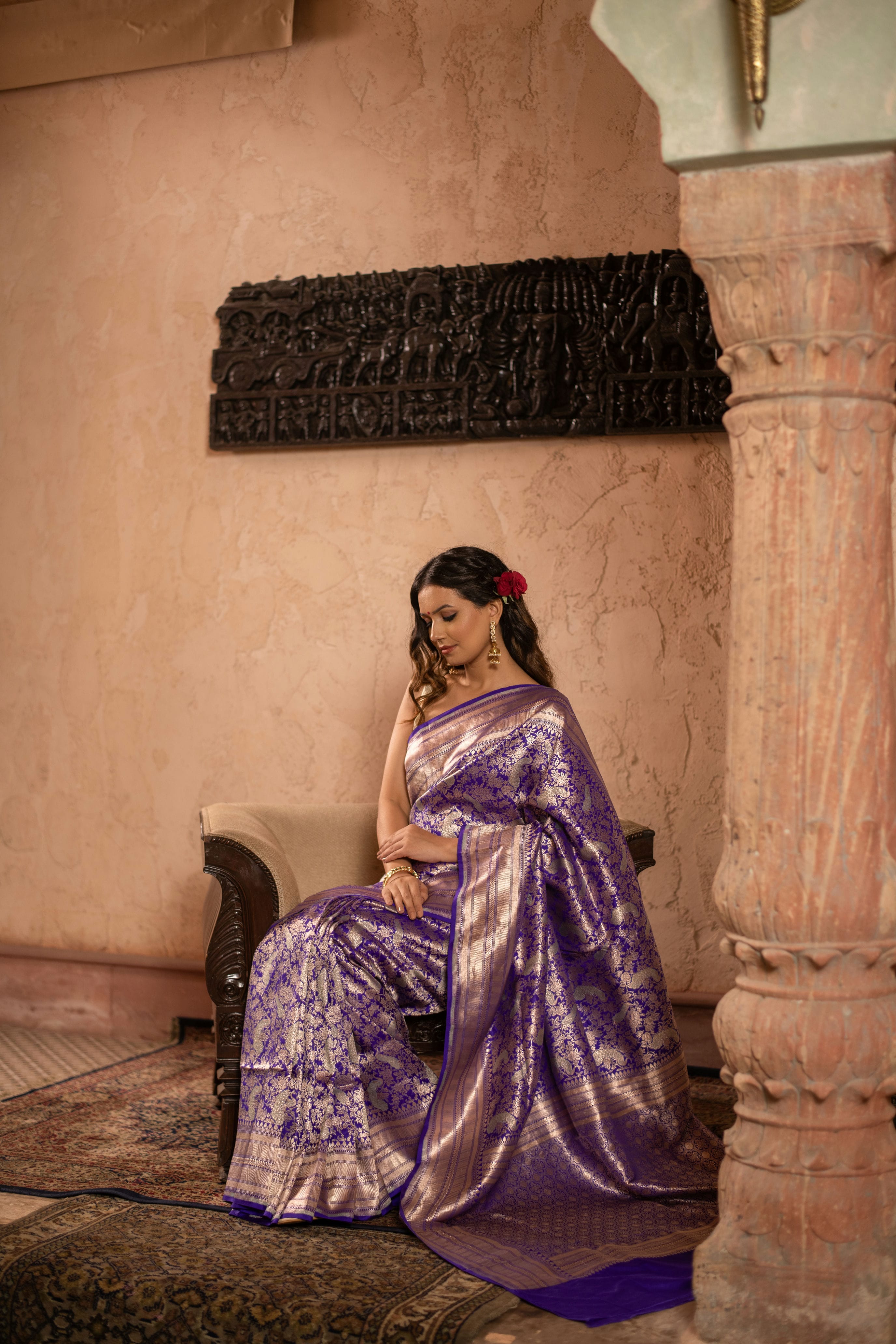 Nishigandha (Royal Purple Allover Brocade Banarasi Saree)