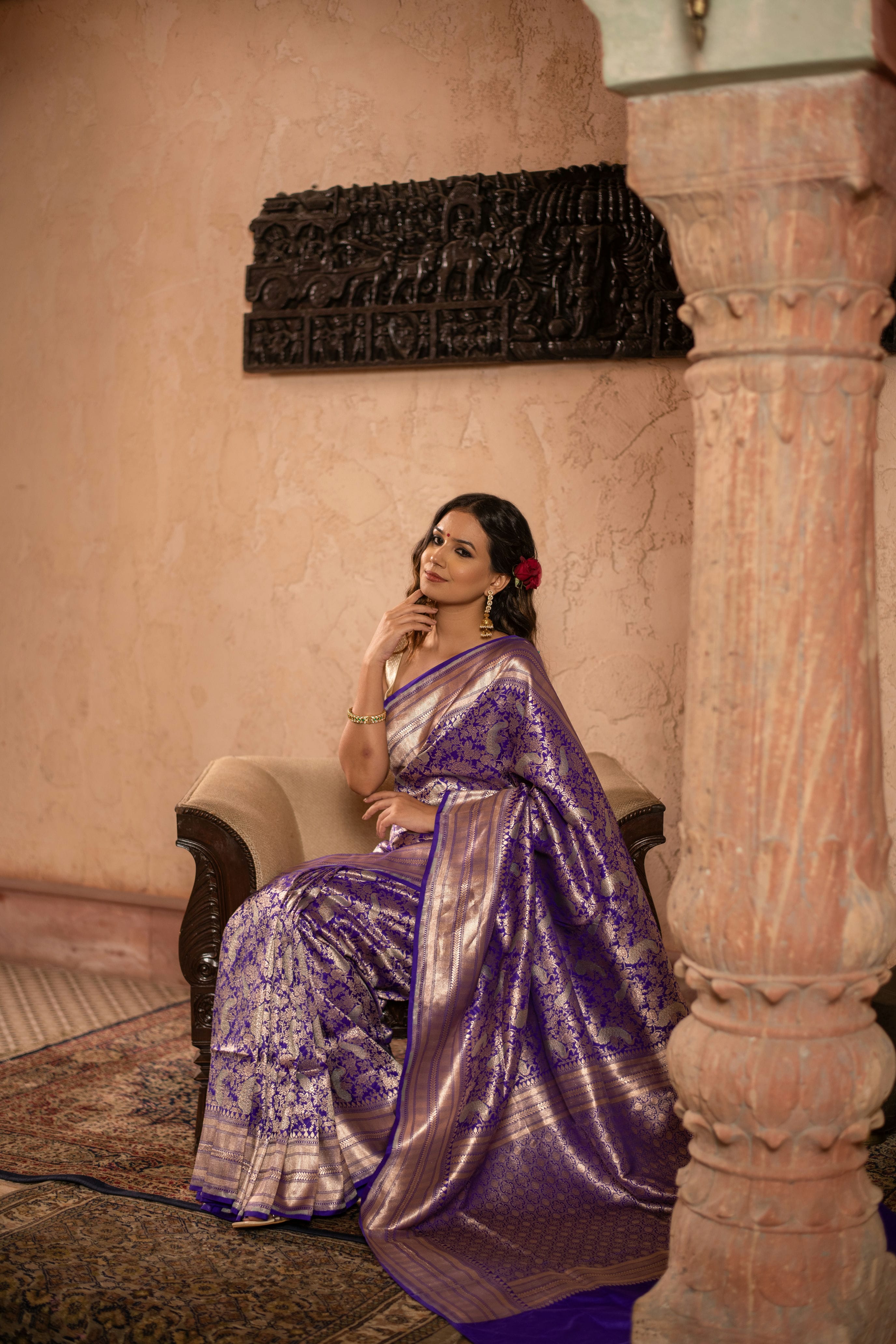 Nishigandha (Royal Purple Allover Brocade Banarasi Saree)