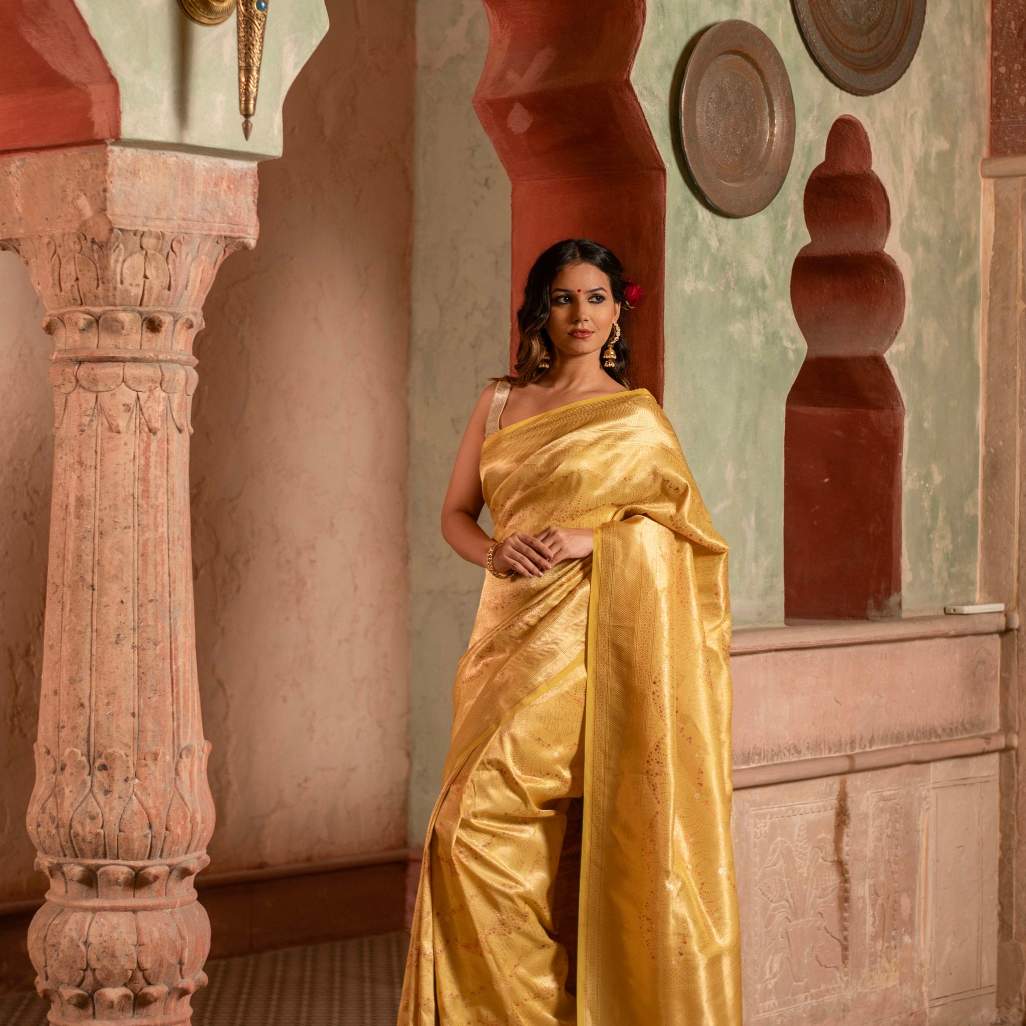 Sunny Yellow Katan Silk Saree with Elegant Allover Brocade Weave